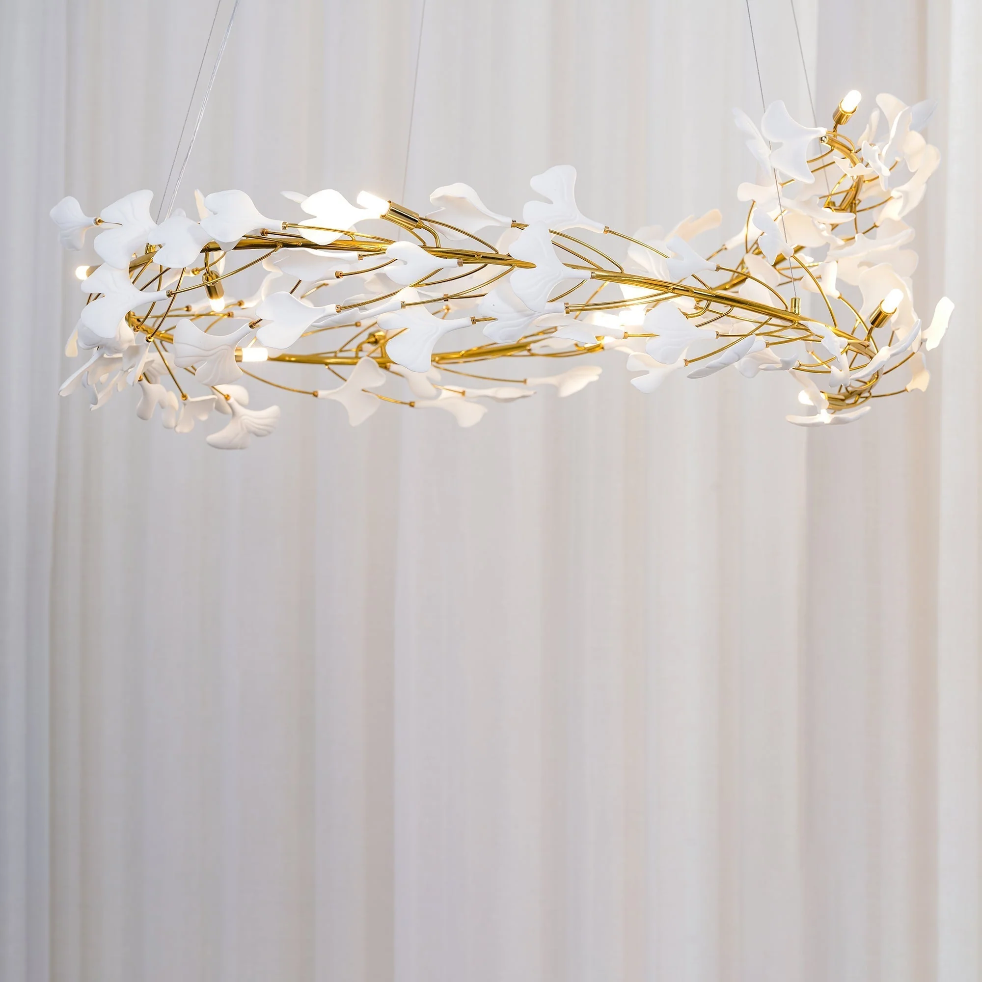 Lustra Pendant Lamp Gingko Porcelain Leaves Gold - Image 23