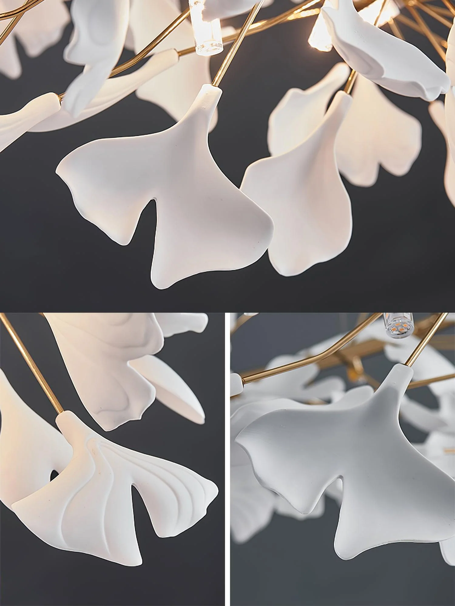 Lustra Pendant Lamp Gingko Porcelain Leaves Gold - Image 24