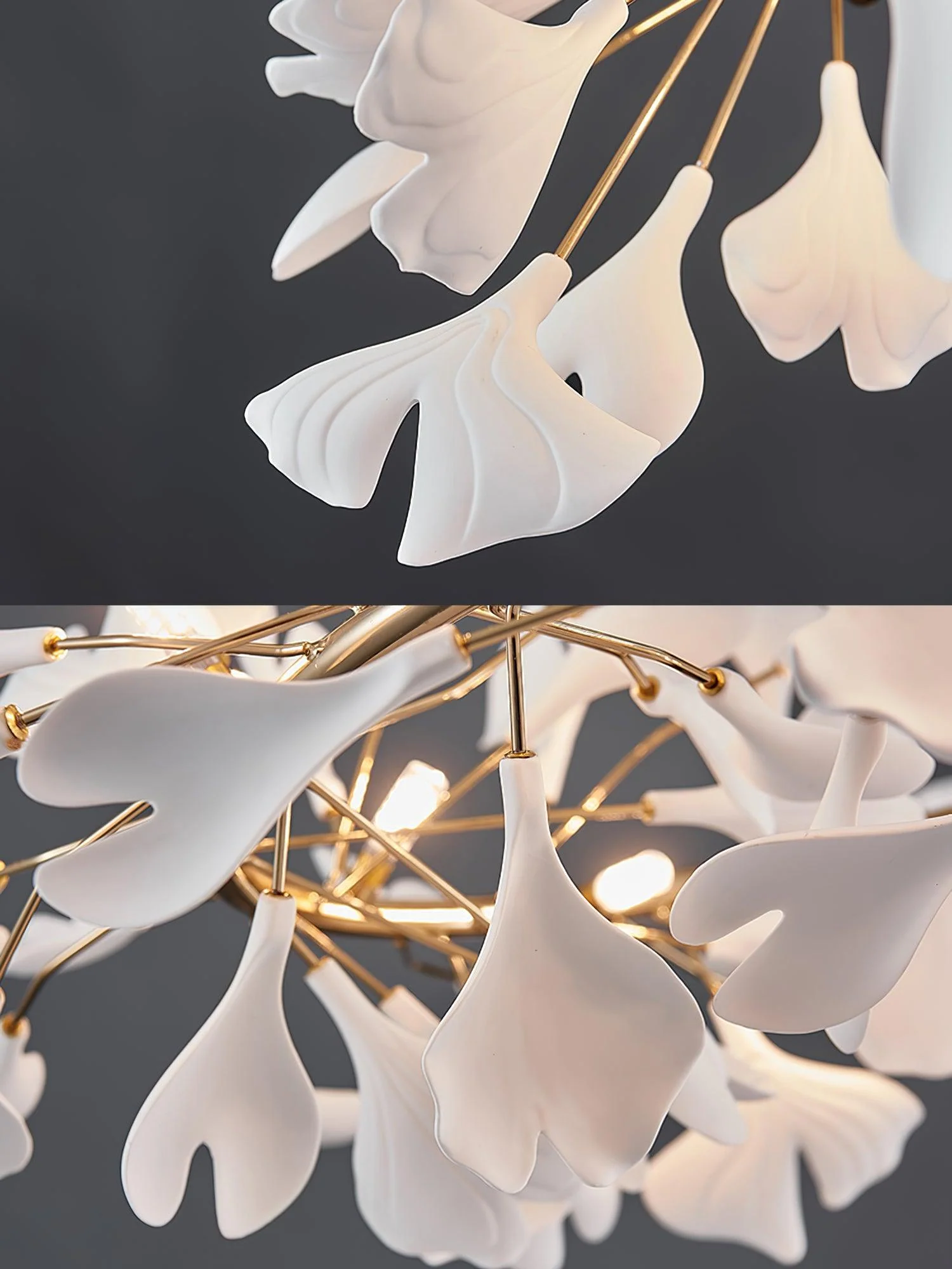Lustra Pendant Lamp Gingko Porcelain Leaves Gold - Image 25