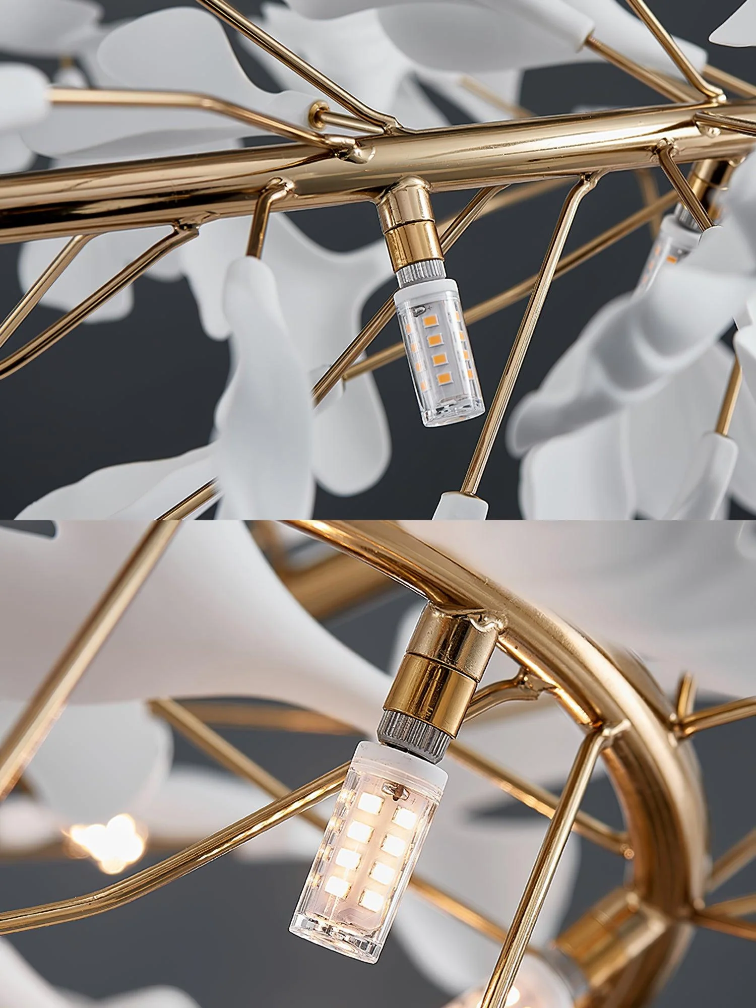 Lustra Pendant Lamp Gingko Porcelain Leaves Gold - Image 26