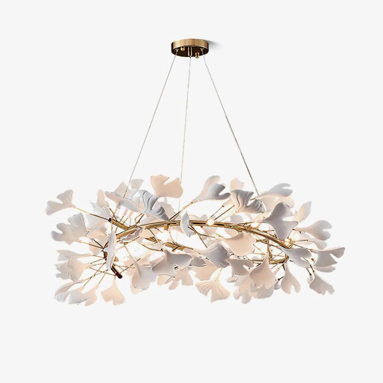 Lustra Pendant Lamp Gingko Porcelain Leaves Gold - Image 44