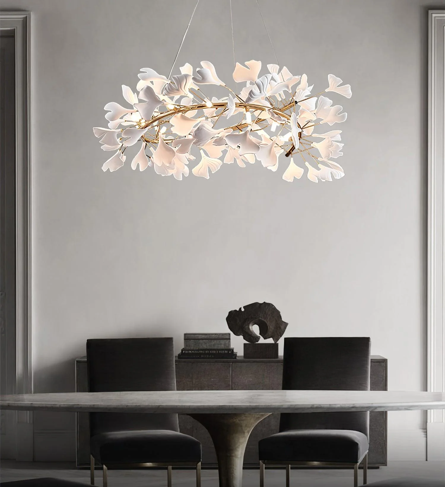 Lustra Pendant Lamp Gingko Porcelain Leaves Gold - Image 5