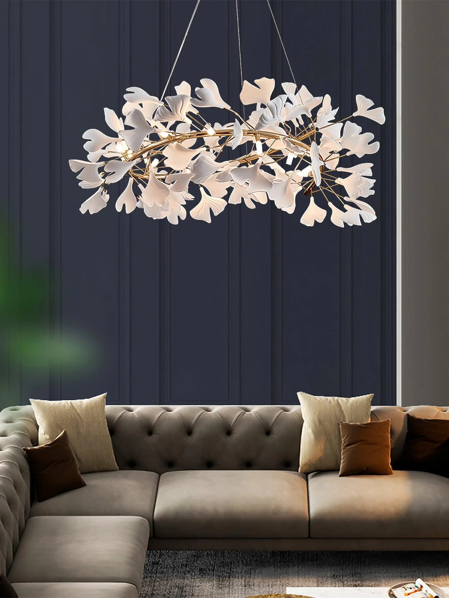 Lustra Pendant Lamp Gingko Porcelain Leaves Gold - Image 9
