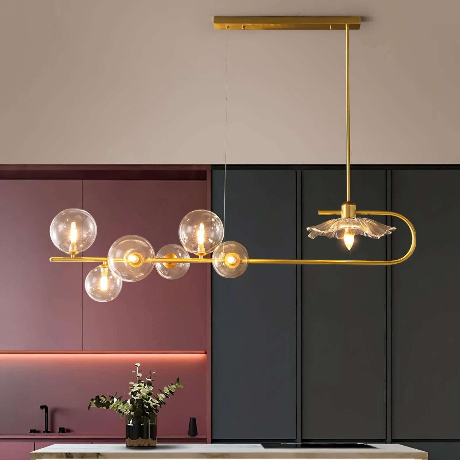 Lustra Pendant Lamp Golden Glass Brass - Image 14