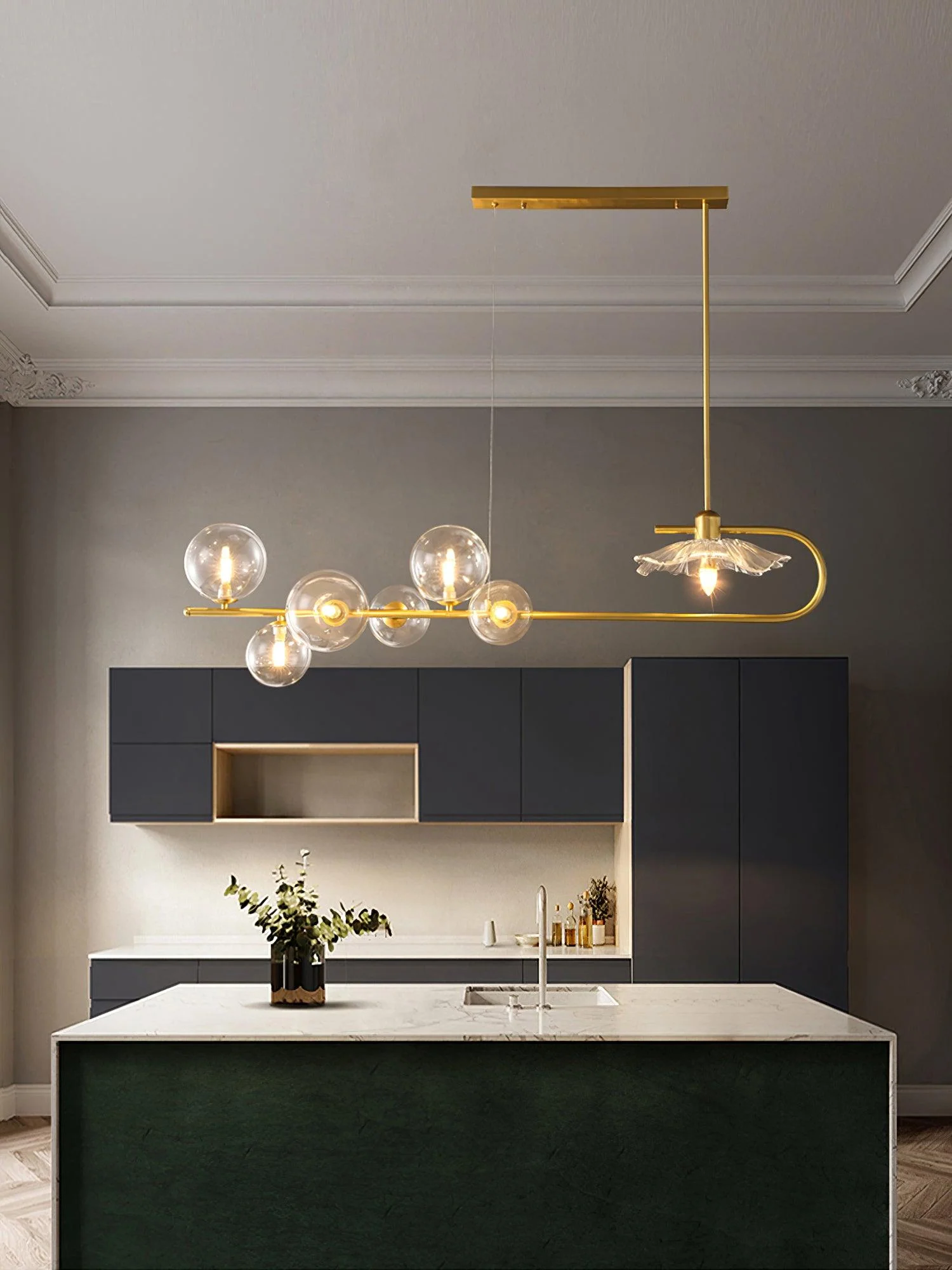 Lustra Pendant Lamp Golden Glass Brass - Image 18