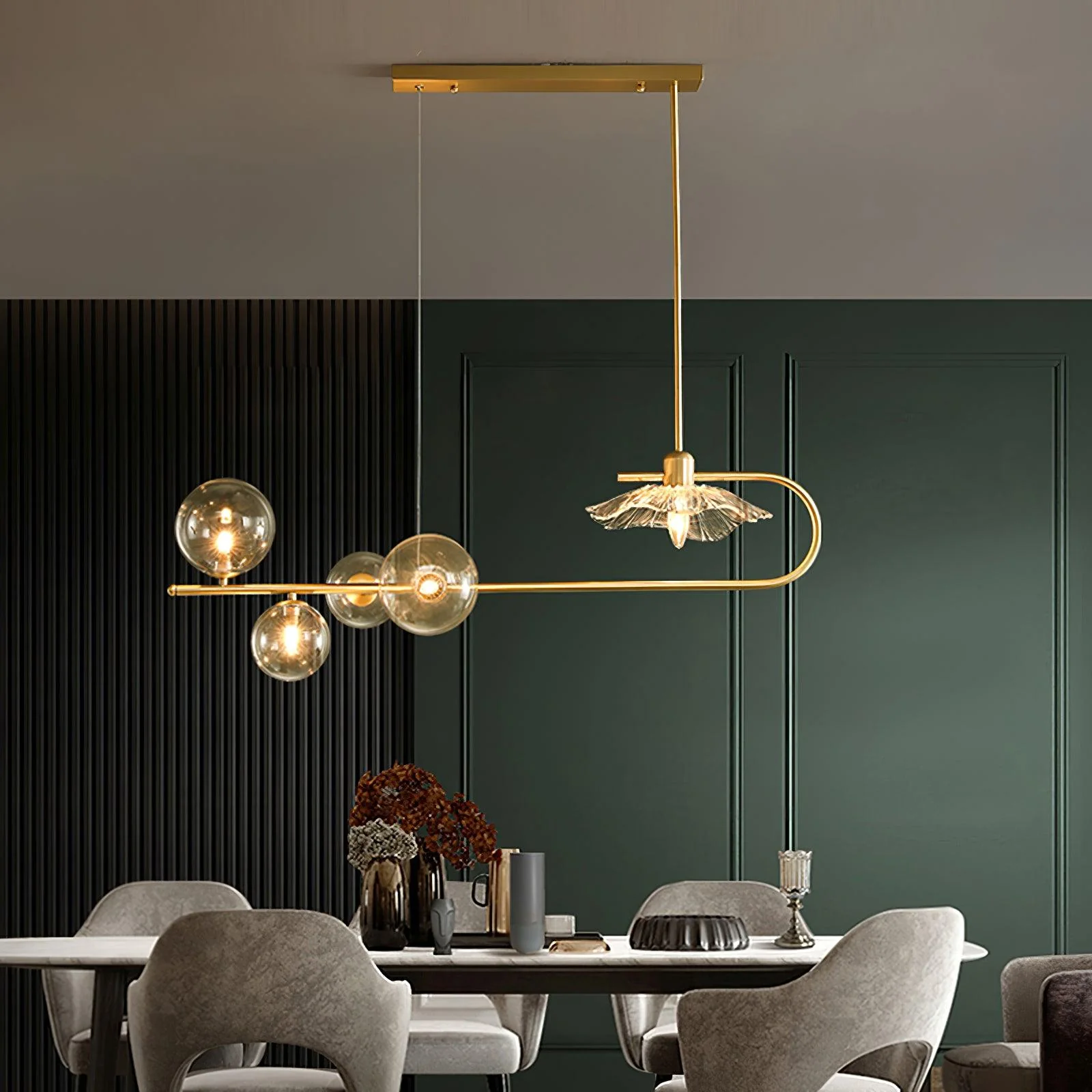 Lustra Pendant Lamp Golden Glass Brass - Image 4