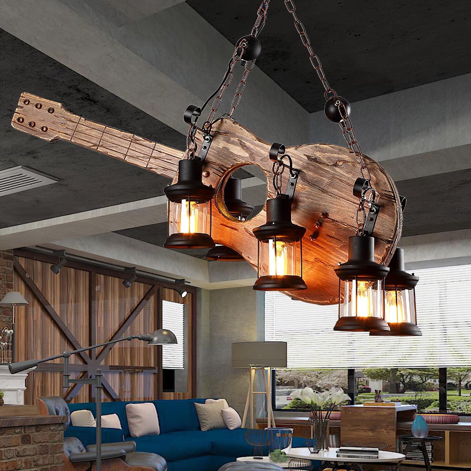 Lustra Pendant Lamp Guitar Rustic Wood Vintage - Image 16