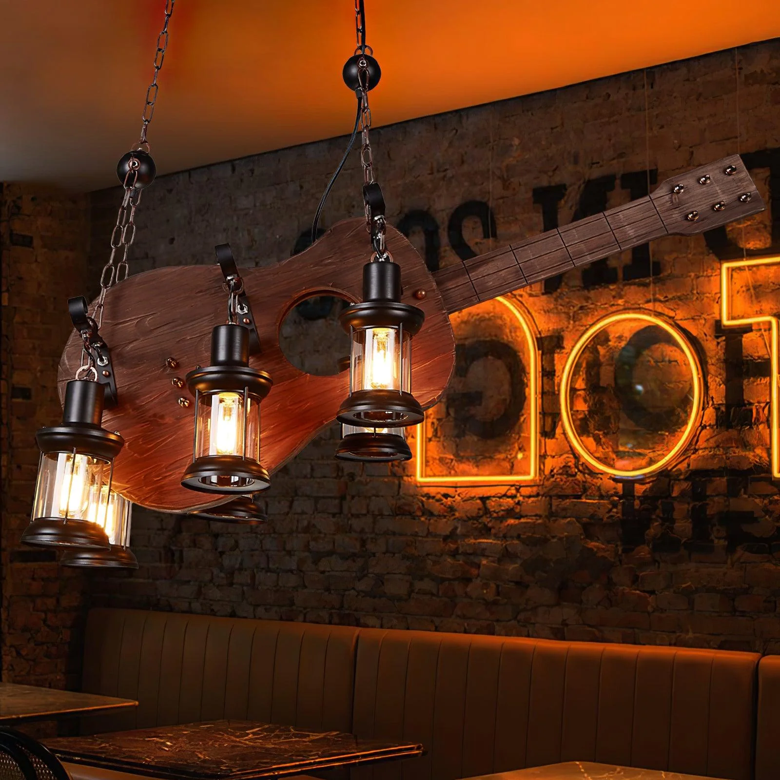 Lustra Pendant Lamp Guitar Rustic Wood Vintage - Image 17