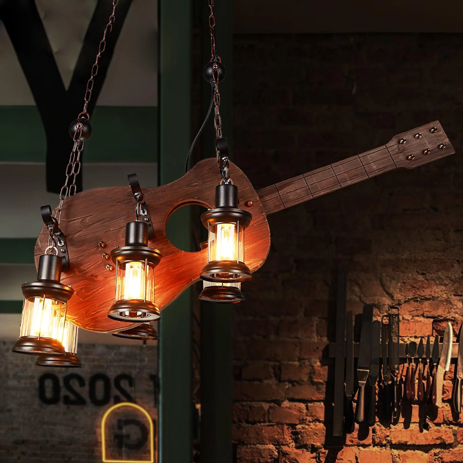 Lustra Pendant Lamp Guitar Rustic Wood Vintage - Image 19