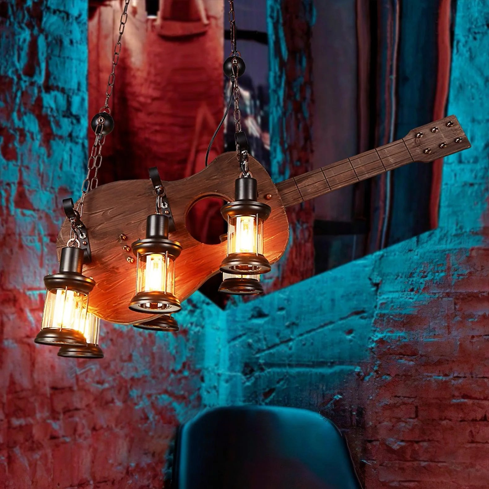 Lustra Pendant Lamp Guitar Rustic Wood Vintage - Image 23