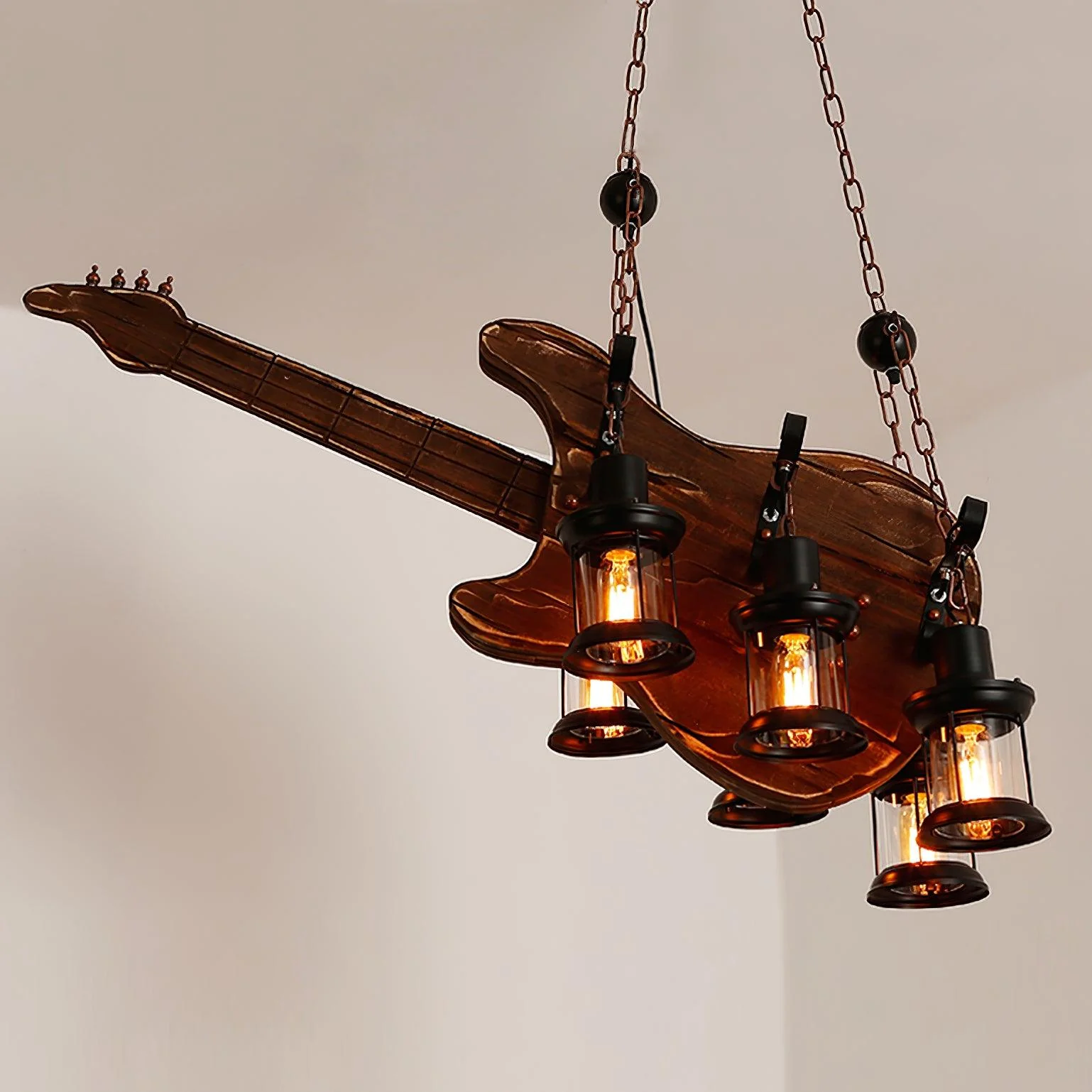 Lustra Pendant Lamp Guitar Rustic Wood Vintage - Image 3