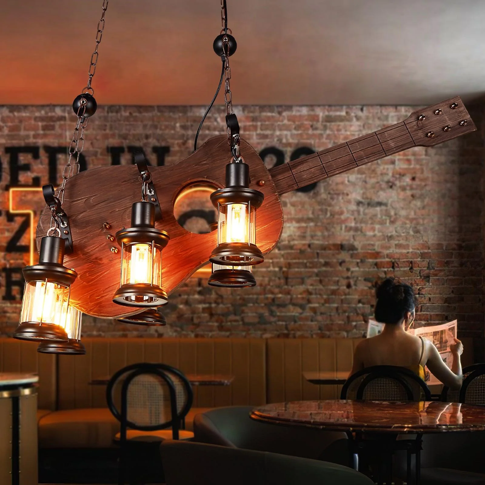 Lustra Pendant Lamp Guitar Rustic Wood Vintage - Image 4