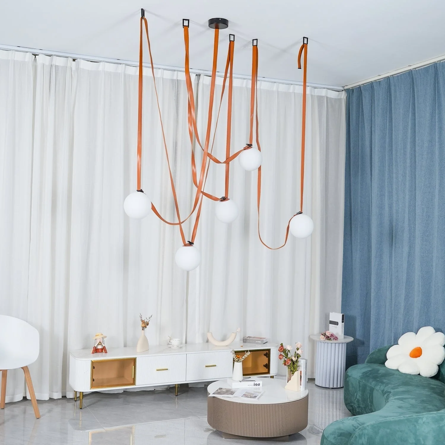 Lustra Pendant Lamp Leather Belt Glass - Image 43