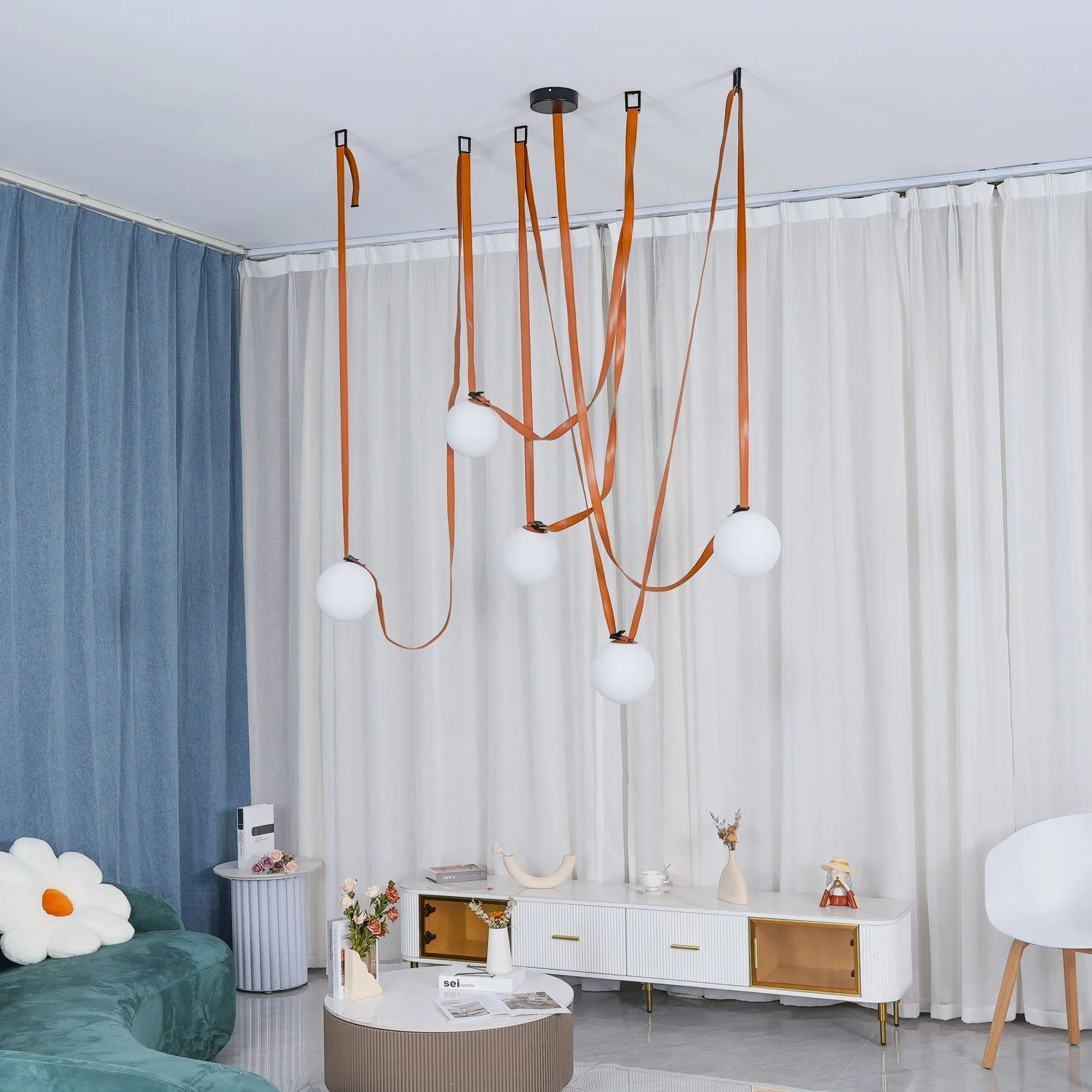 Lustra Pendant Lamp Leather Belt Glass - Image 44