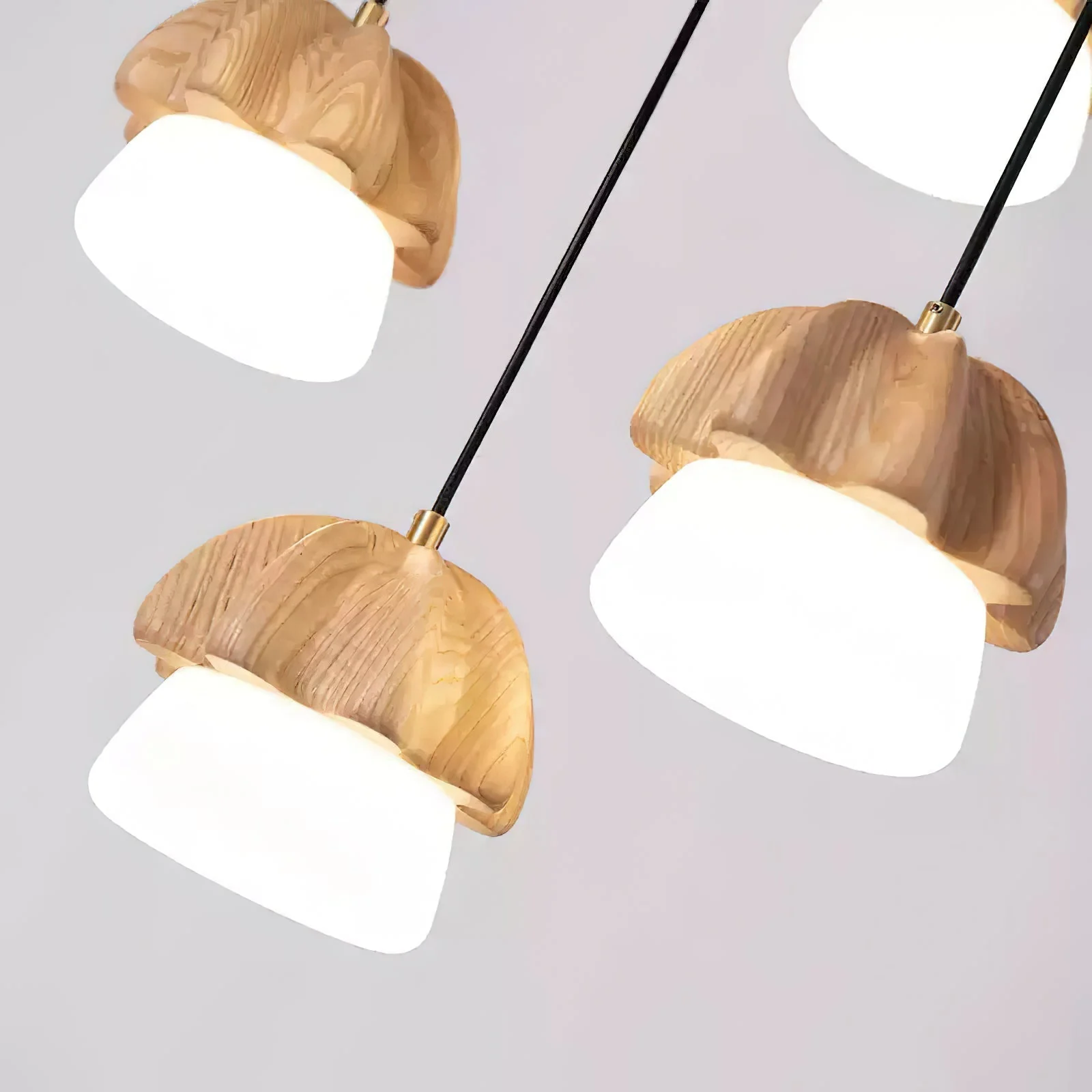 Lustra Pendant Lamp Mushroom Cluster Wood & Glass - Image 10