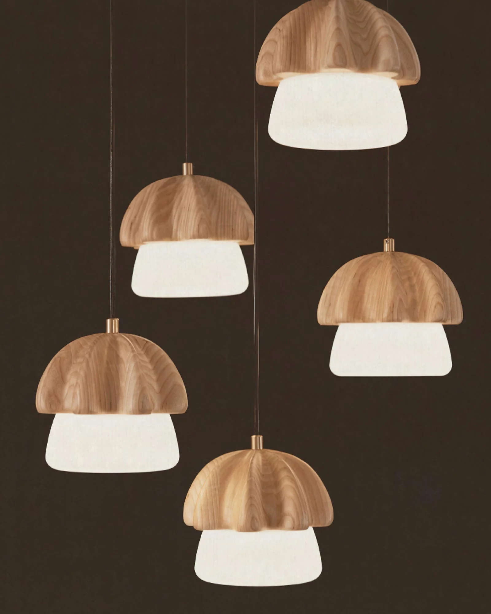 Lustra Pendant Lamp Mushroom Cluster Wood & Glass - Image 11
