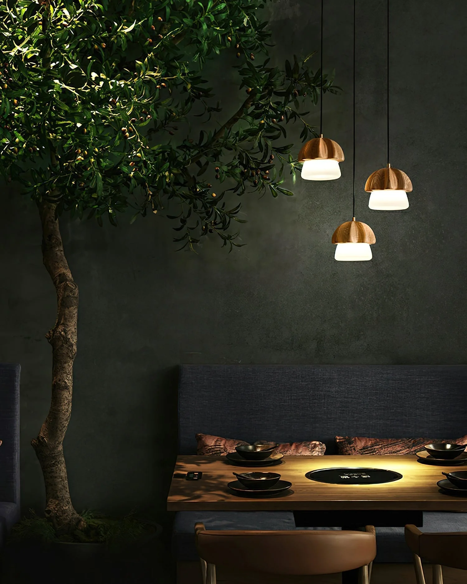 Lustra Pendant Lamp Mushroom Cluster Wood & Glass - Image 14