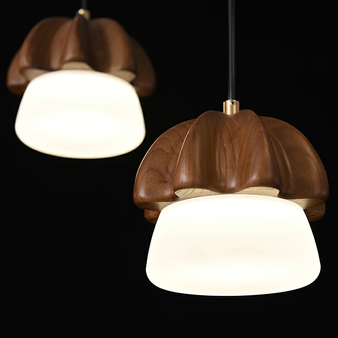 Lustra Pendant Lamp Mushroom Cluster Wood & Glass - Image 16