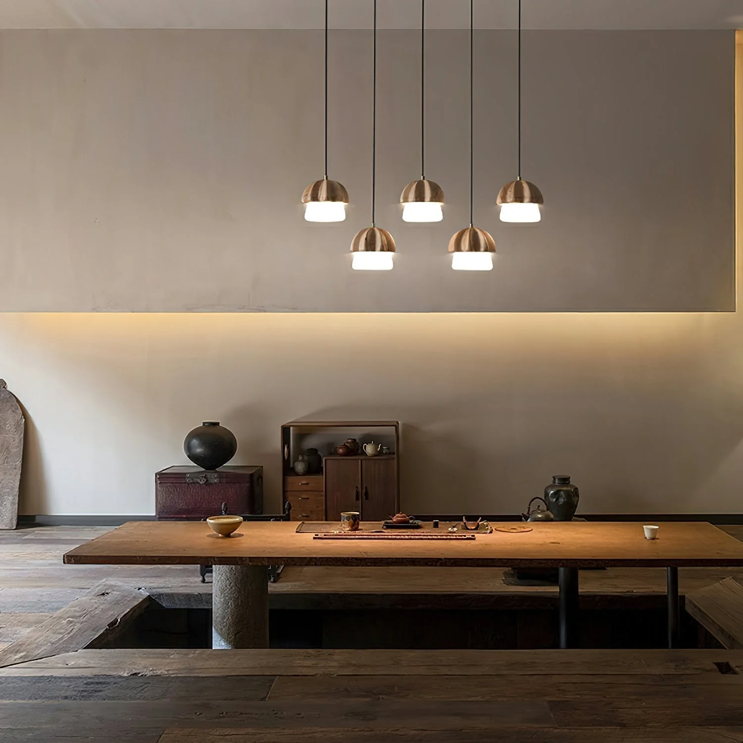 Lustra Pendant Lamp Mushroom Cluster Wood & Glass - Image 2