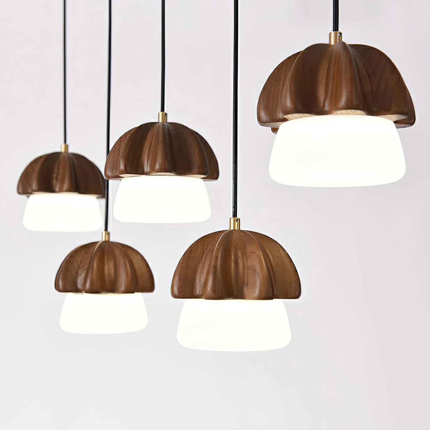 Lustra Pendant Lamp Mushroom Cluster Wood & Glass - Image 27