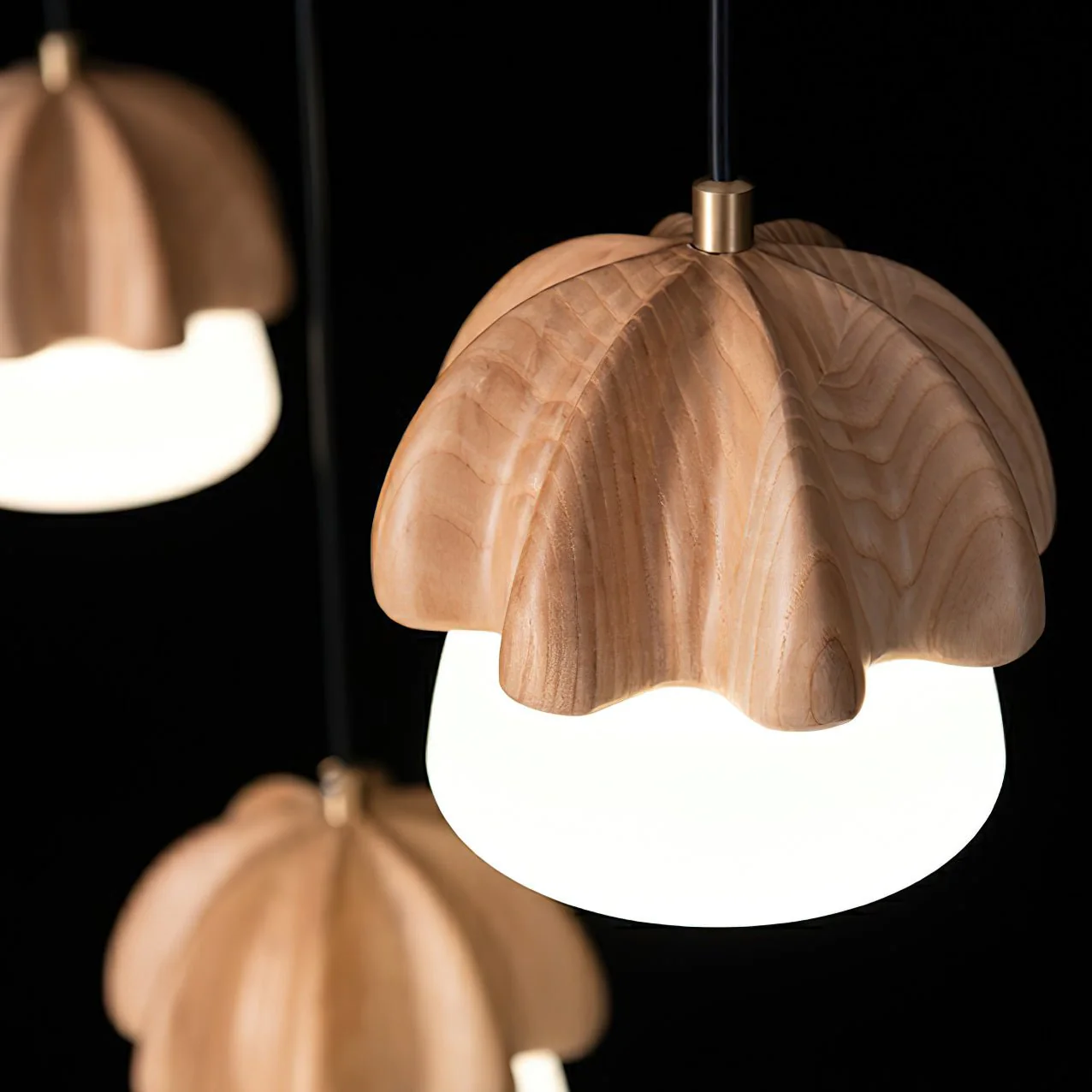 Lustra Pendant Lamp Mushroom Cluster Wood & Glass - Image 28