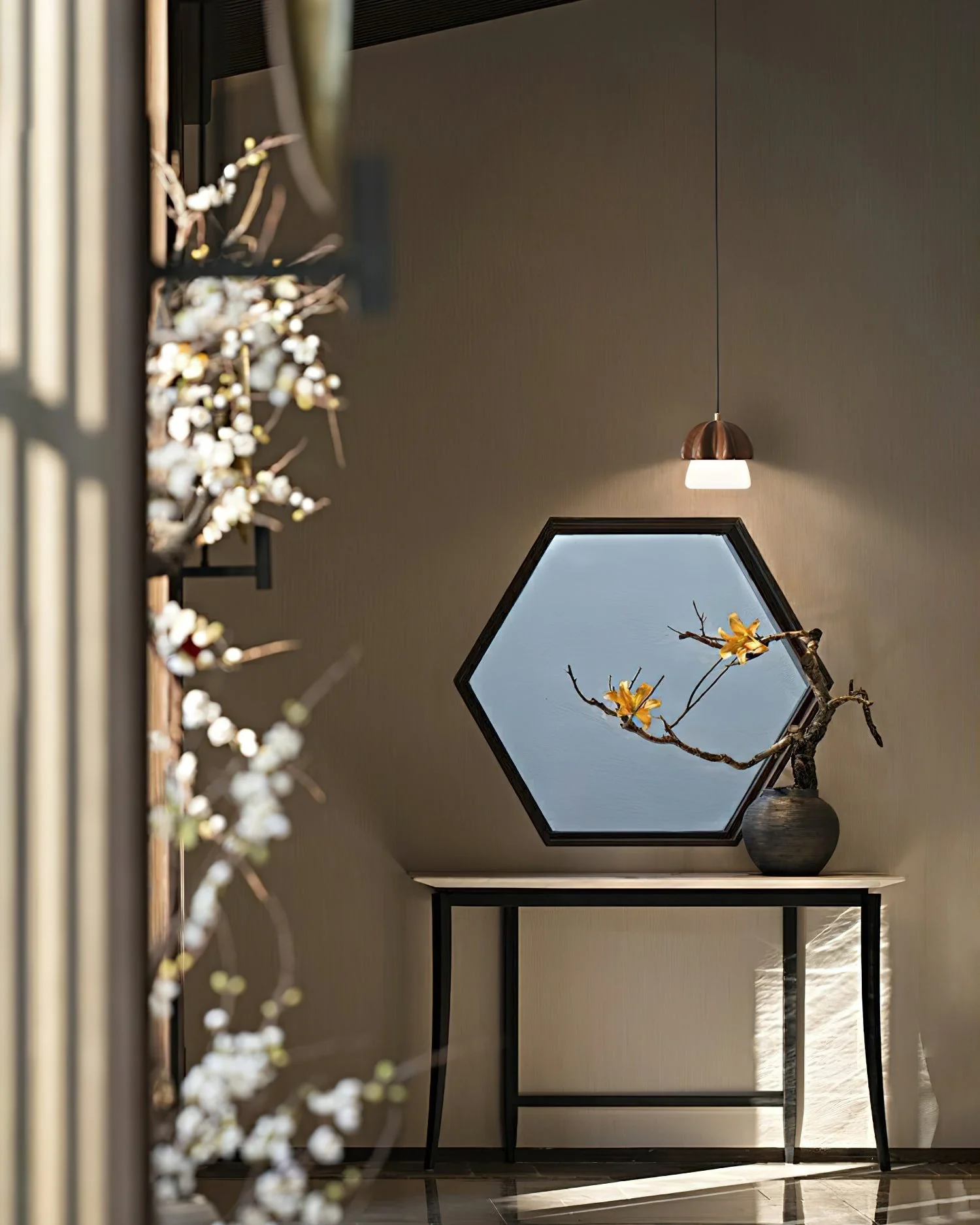 Lustra Pendant Lamp Mushroom Cluster Wood & Glass - Image 3