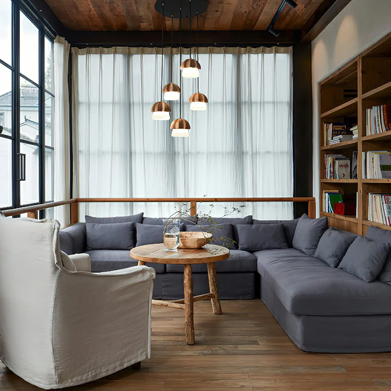 Lustra Pendant Lamp Mushroom Cluster Wood & Glass - Image 4