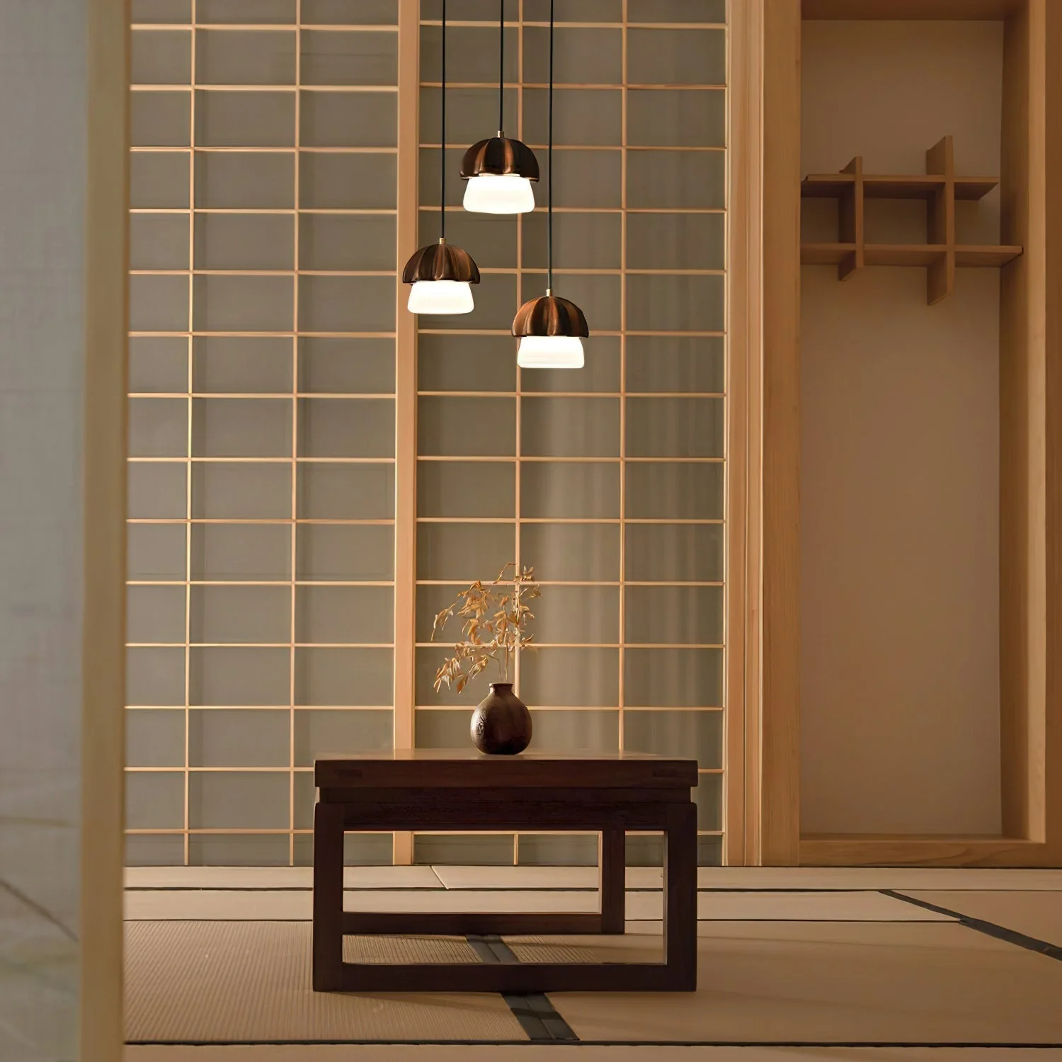 Lustra Pendant Lamp Mushroom Cluster Wood & Glass - Image 5