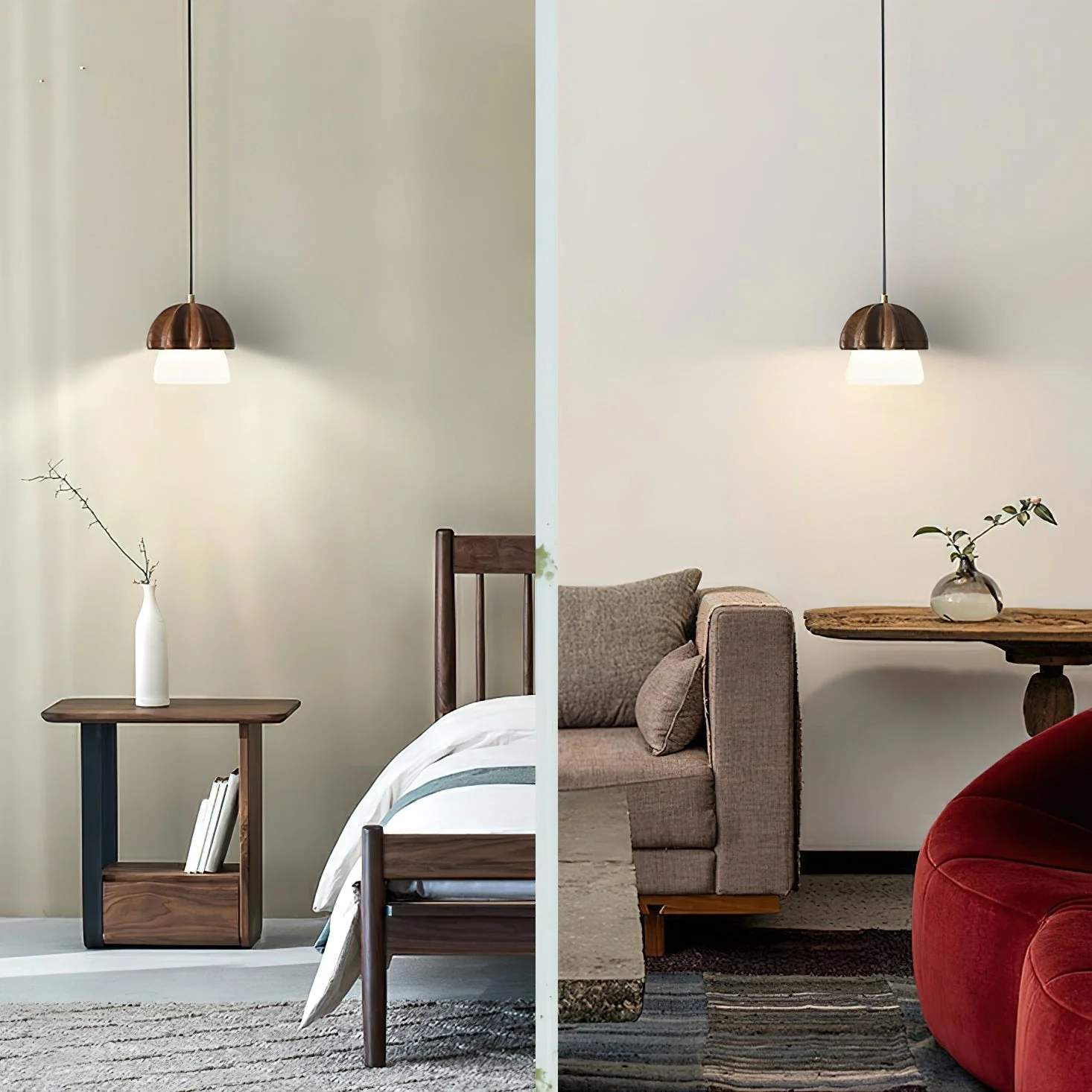 Lustra Pendant Lamp Mushroom Cluster Wood & Glass - Image 9