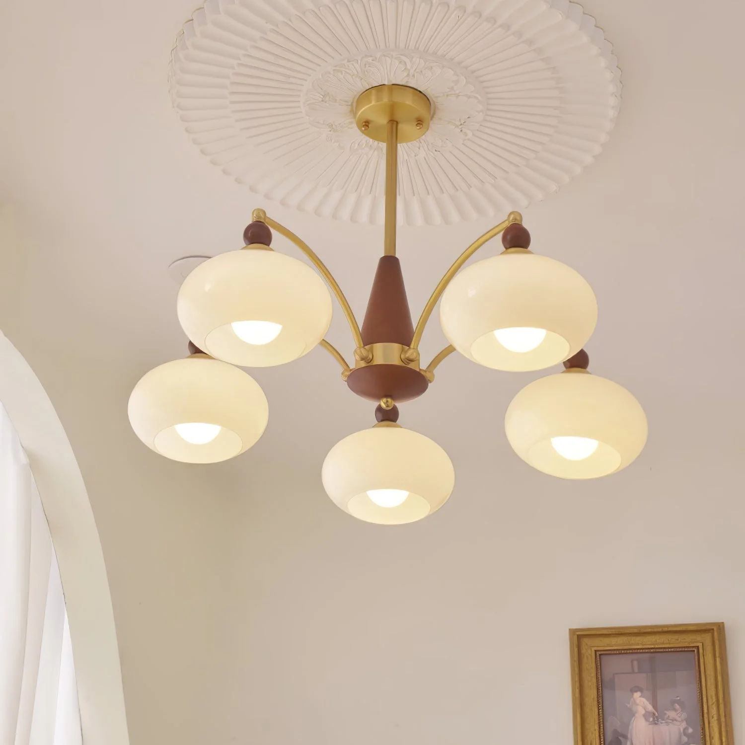 Lustra Pendant Lamp Retro Yellow Glass Brass - Image 10