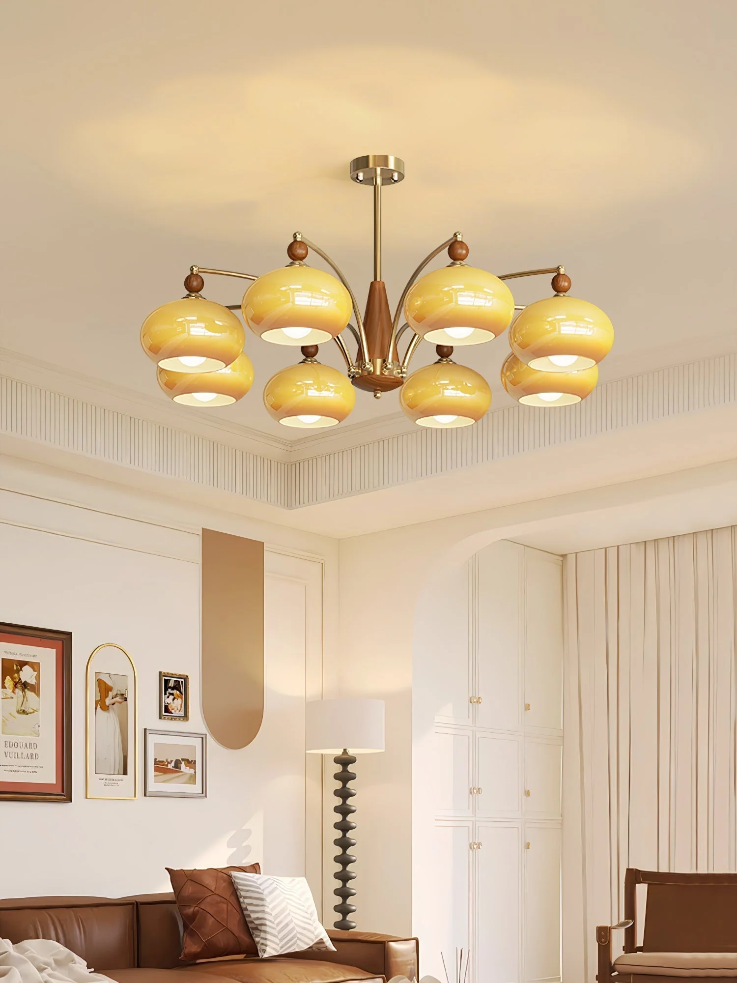 Lustra Pendant Lamp Retro Yellow Glass Brass - Image 11