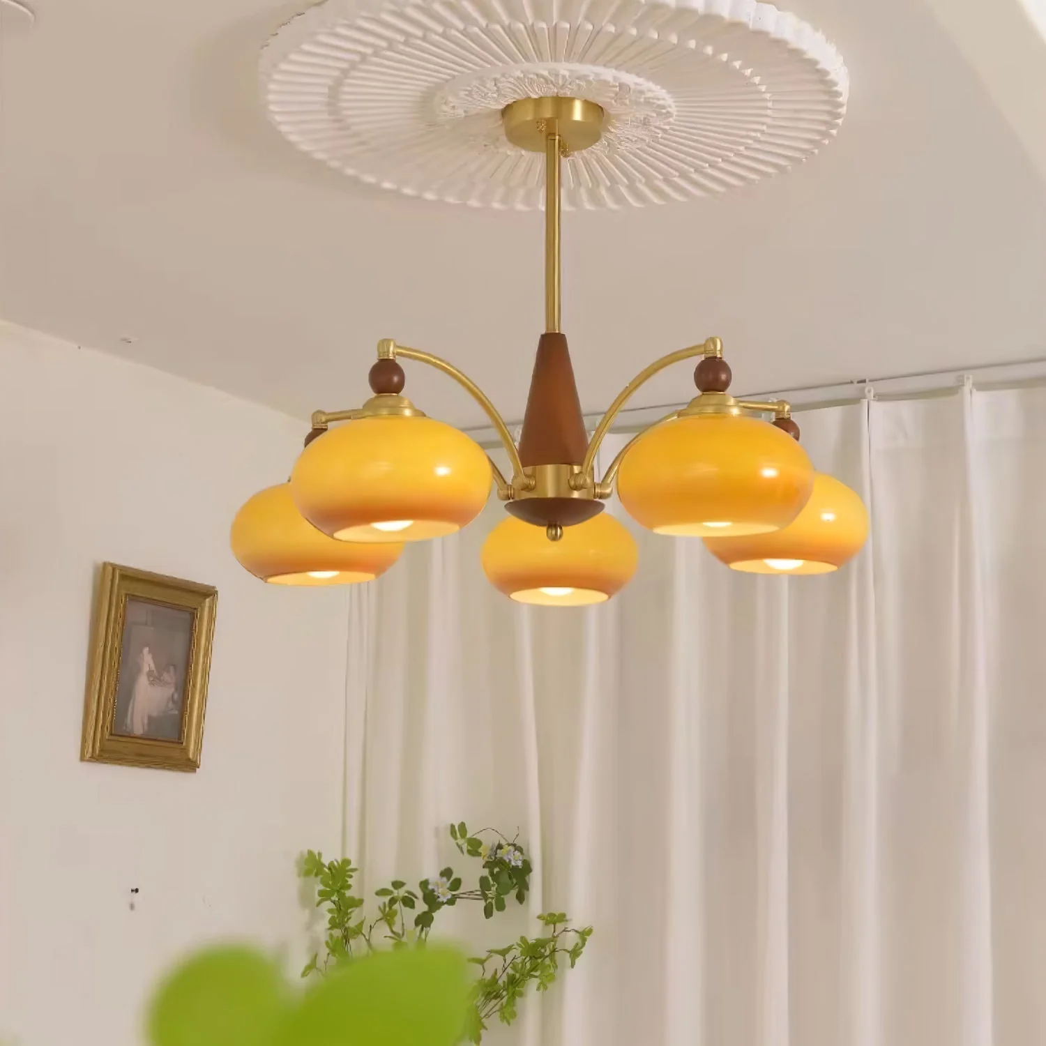 Lustra Pendant Lamp Retro Yellow Glass Brass - Image 12
