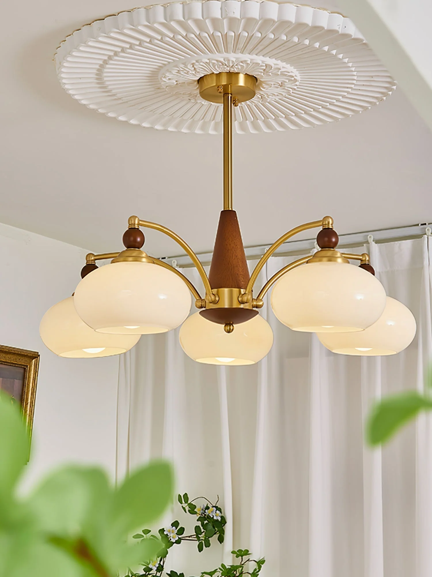 Lustra Pendant Lamp Retro Yellow Glass Brass - Image 13