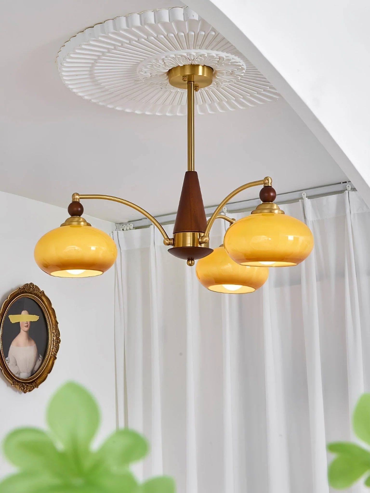 Lustra Pendant Lamp Retro Yellow Glass Brass - Image 14