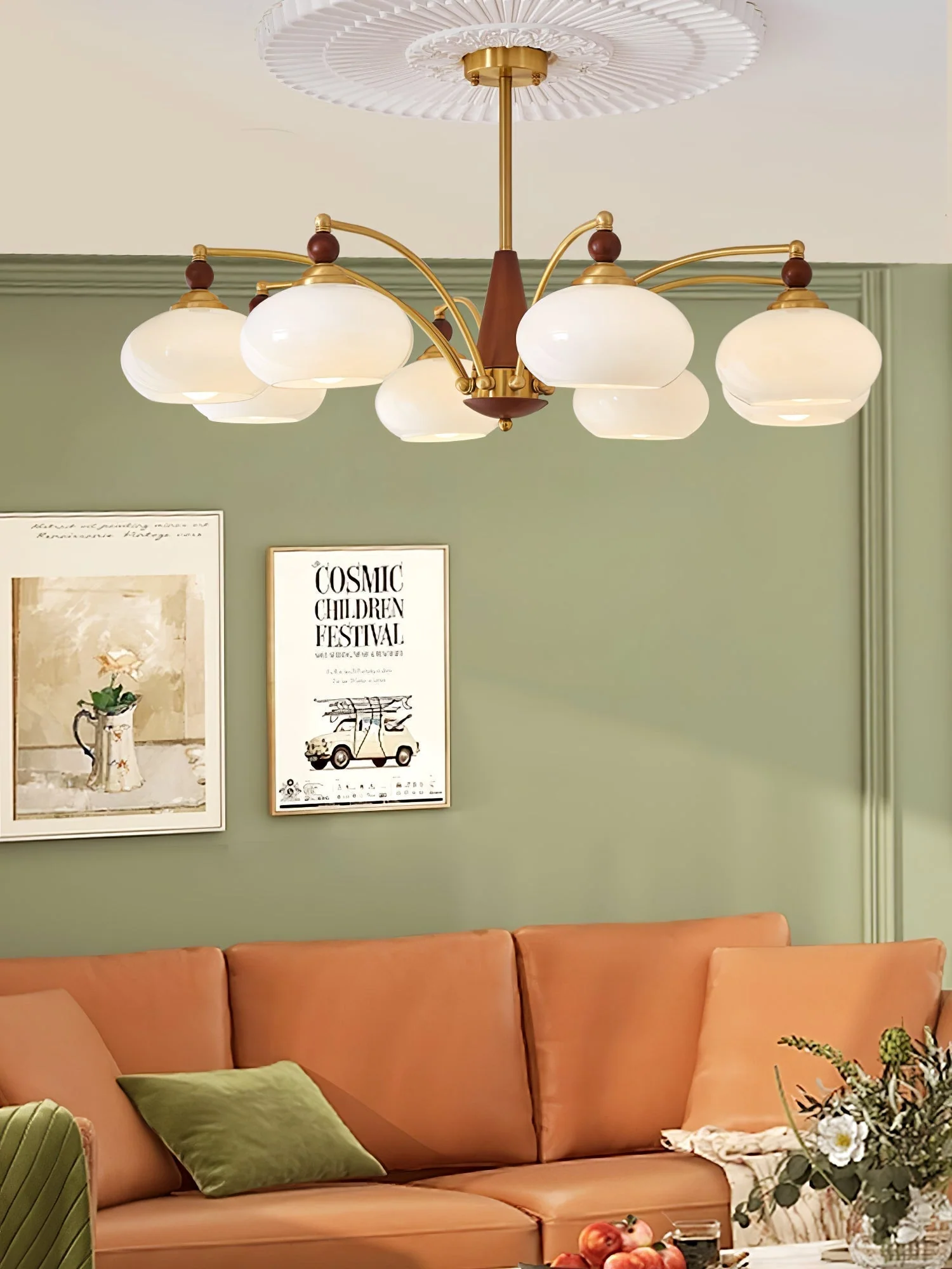 Lustra Pendant Lamp Retro Yellow Glass Brass - Image 15