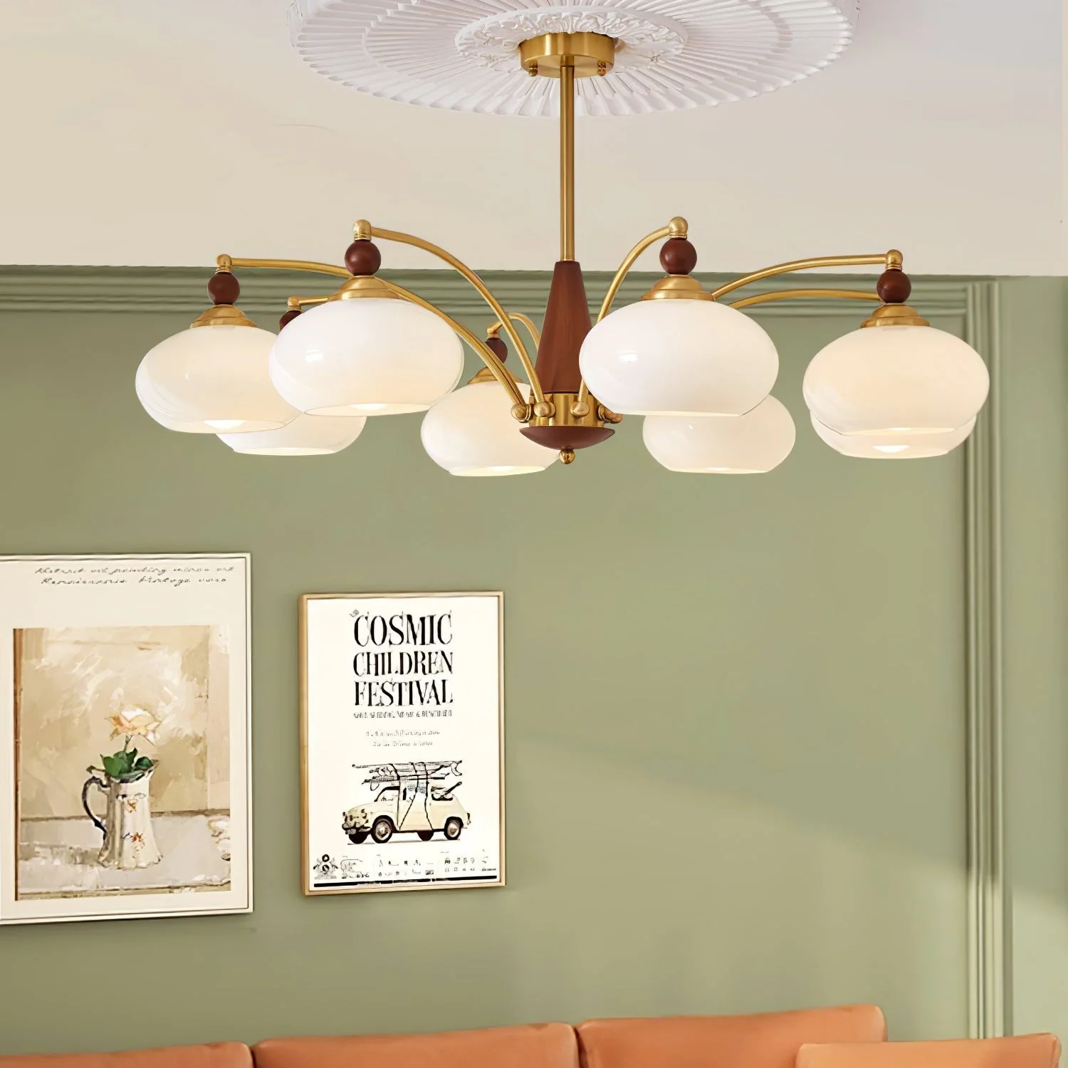 Lustra Pendant Lamp Retro Yellow Glass Brass - Image 17