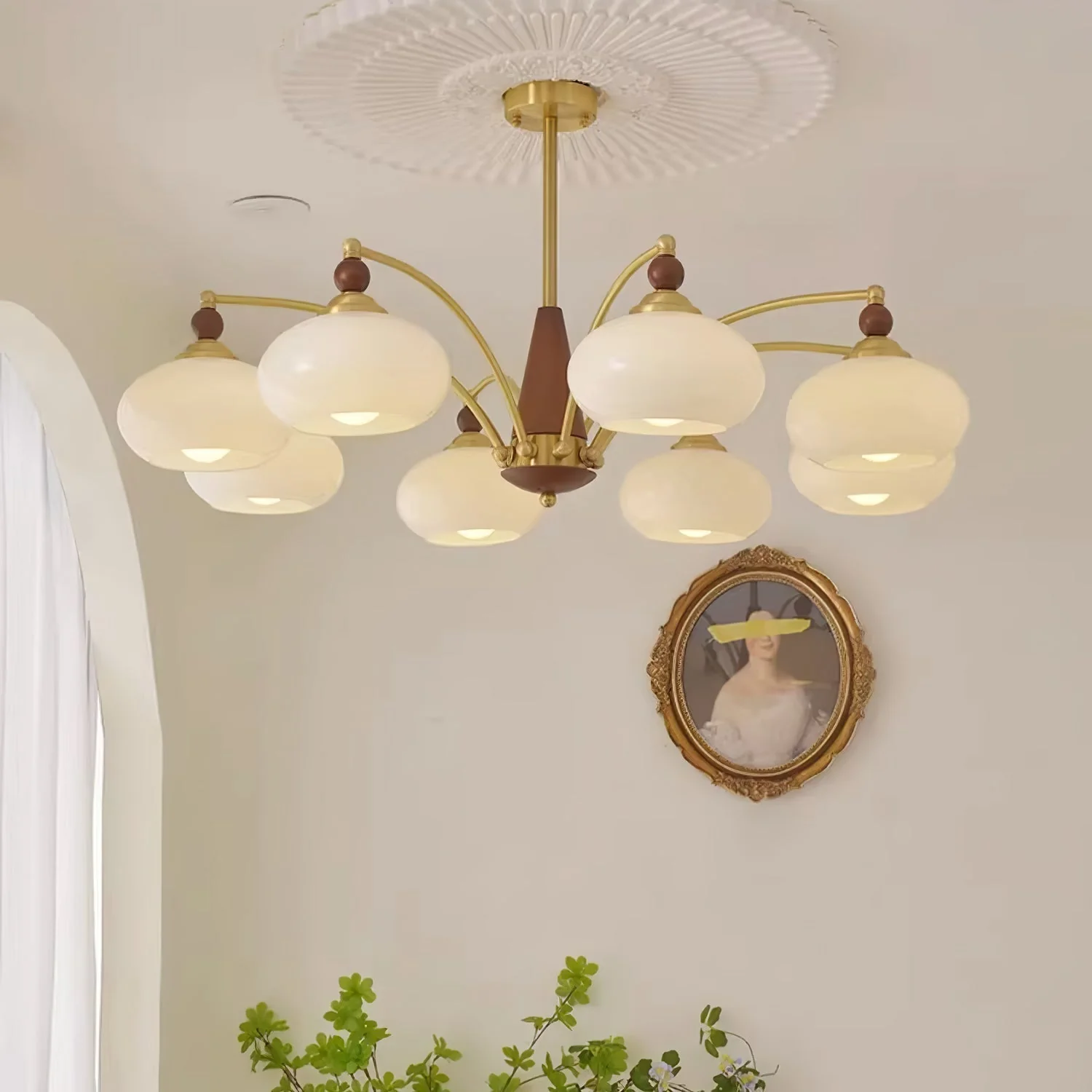 Lustra Pendant Lamp Retro Yellow Glass Brass - Image 2