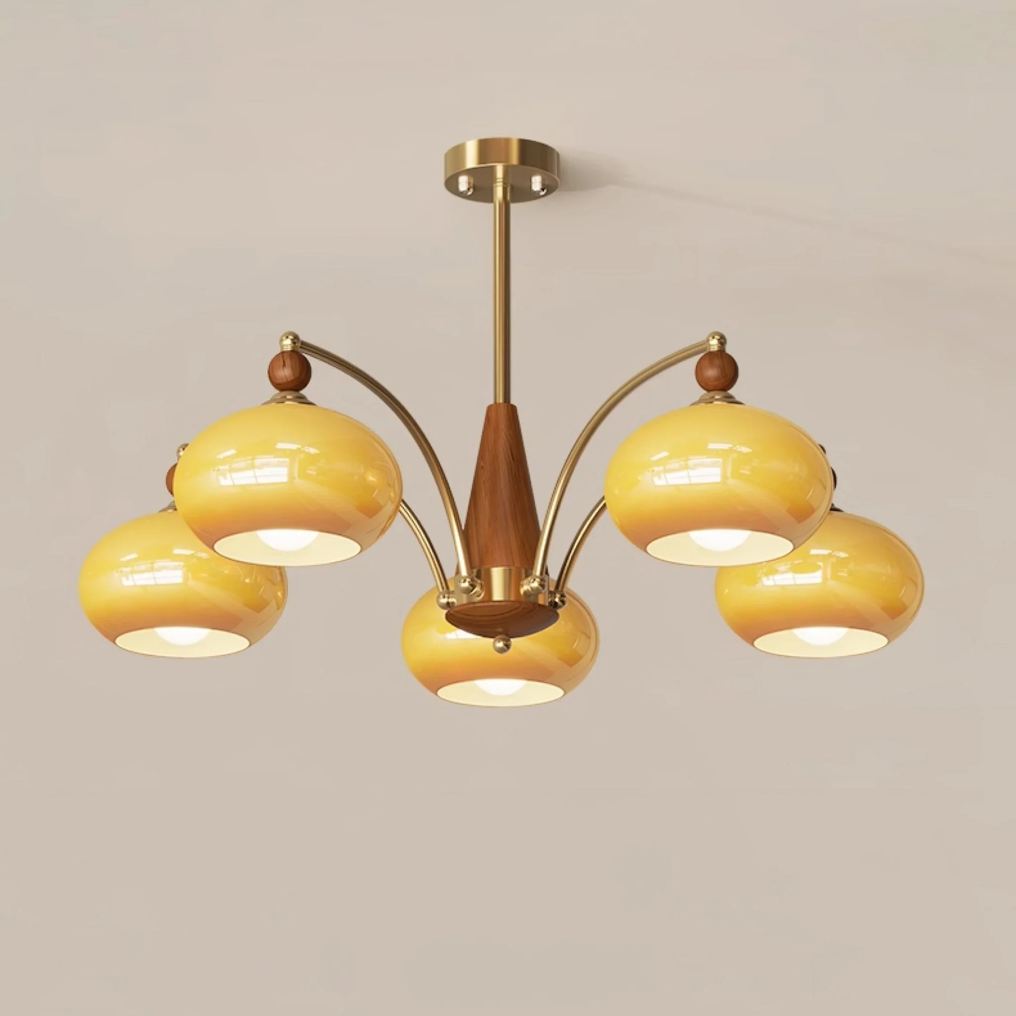 Lustra Pendant Lamp Retro Yellow Glass Brass - Image 21