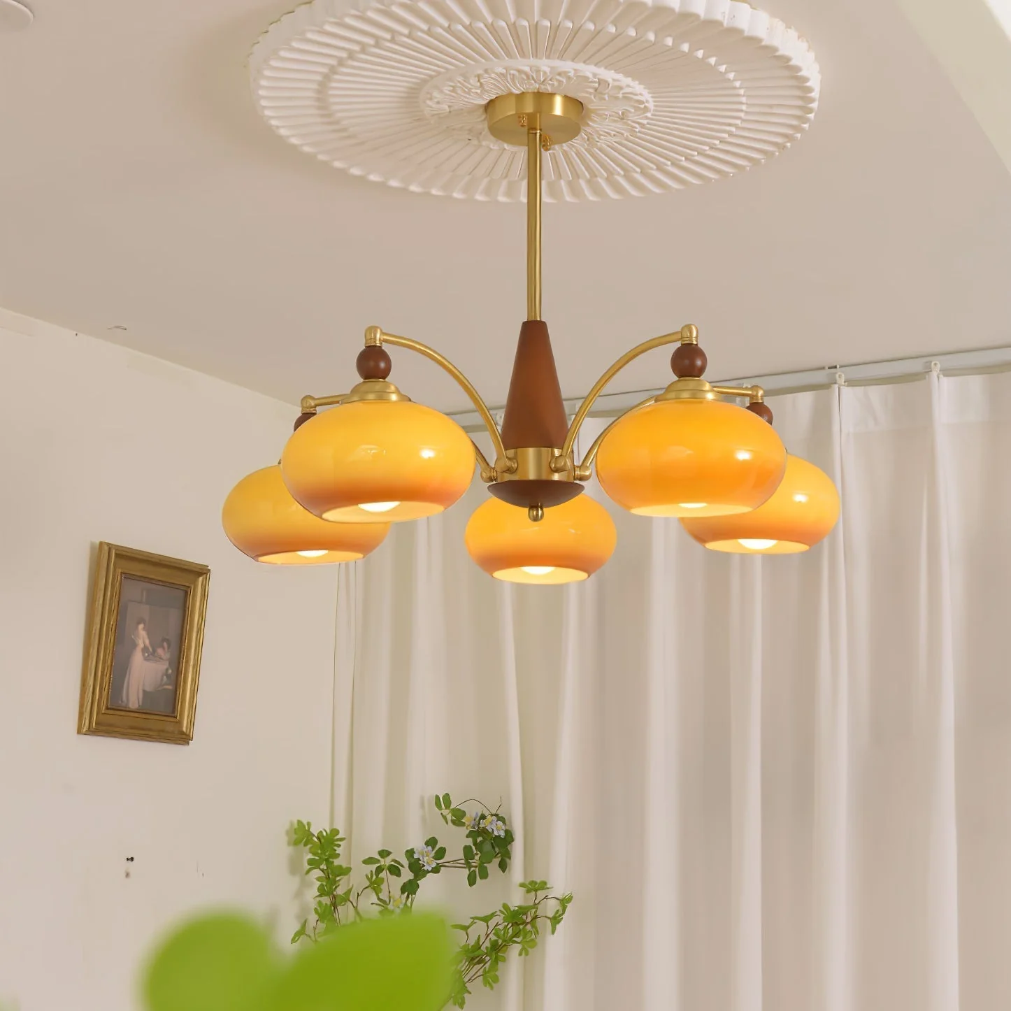 Lustra Pendant Lamp Retro Yellow Glass Brass - Image 23