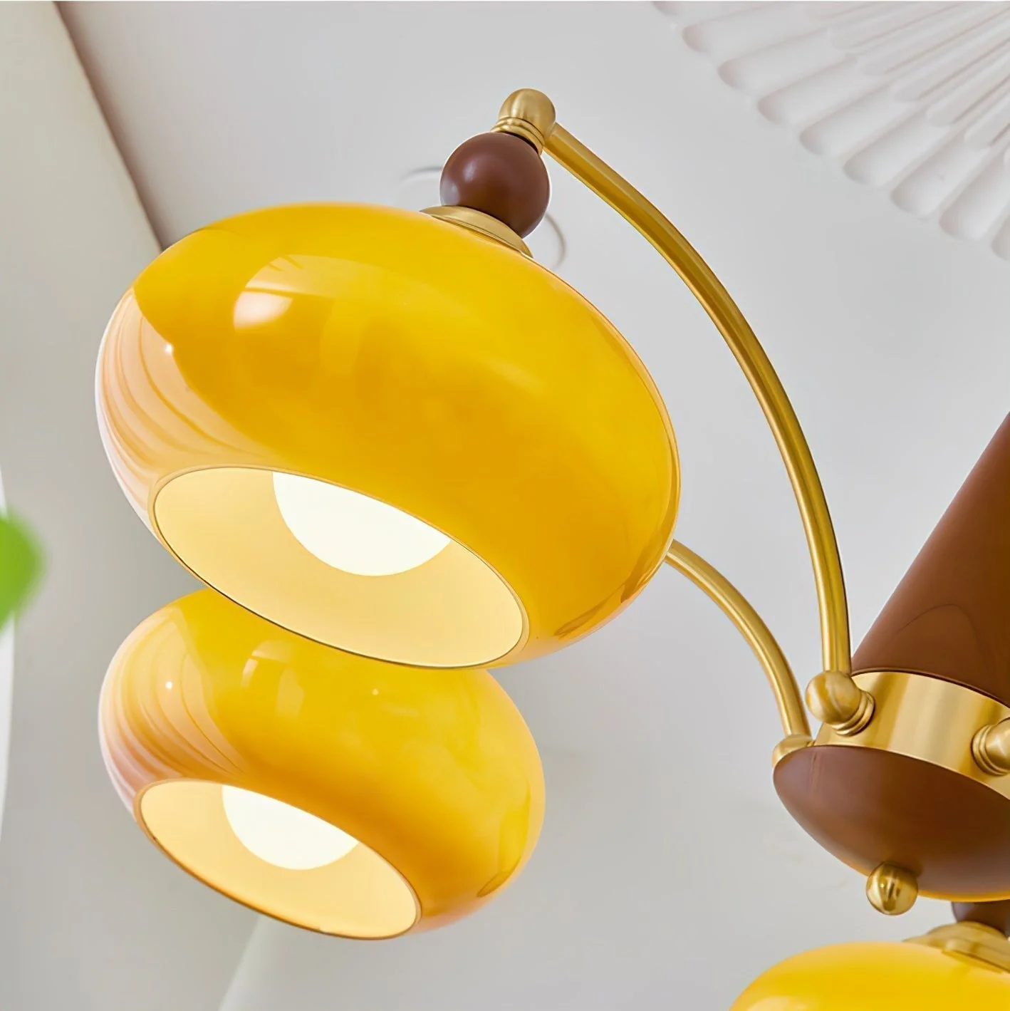 Lustra Pendant Lamp Retro Yellow Glass Brass - Image 25