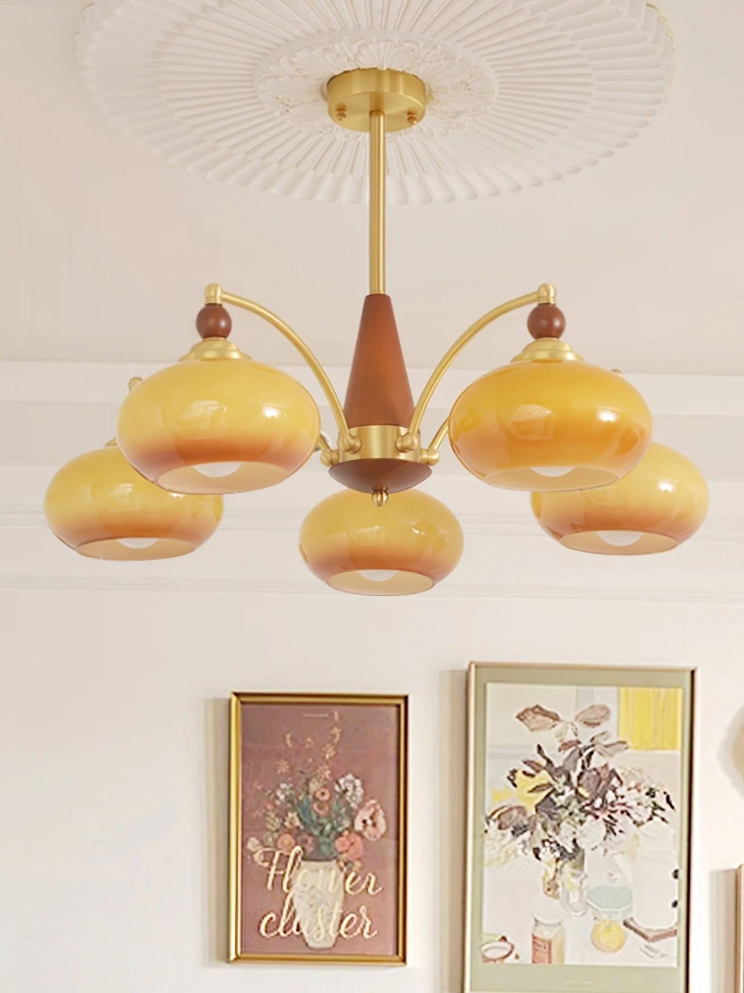 Lustra Pendant Lamp Retro Yellow Glass Brass - Image 29