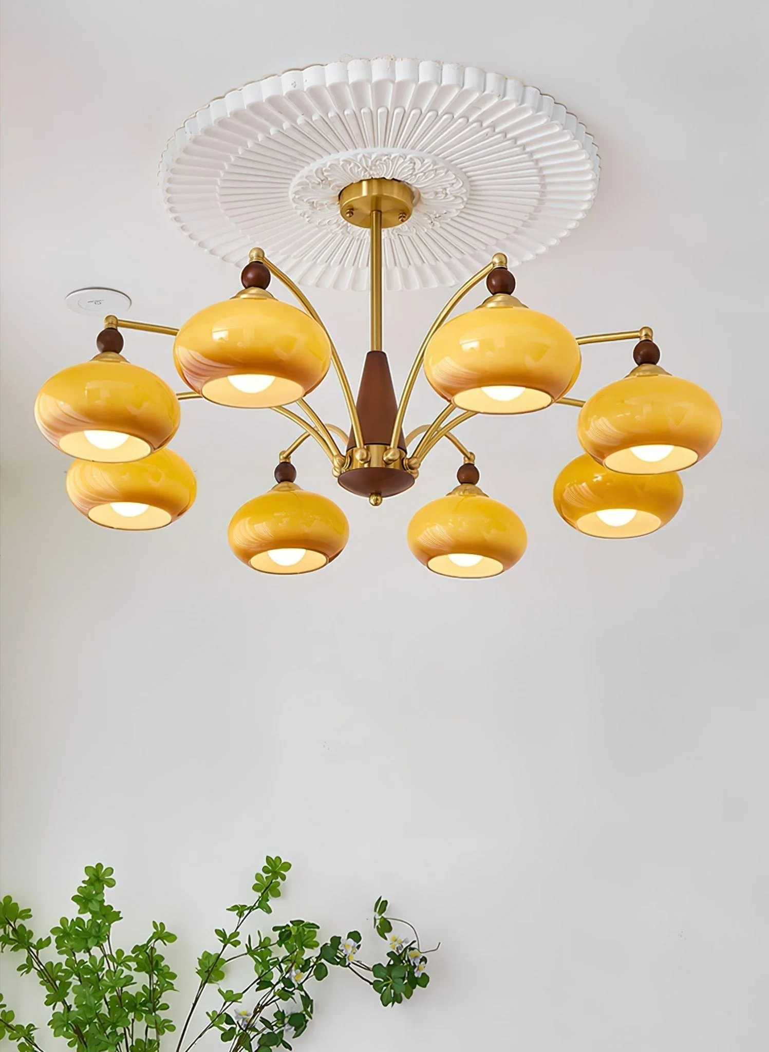 Lustra Pendant Lamp Retro Yellow Glass Brass - Image 3