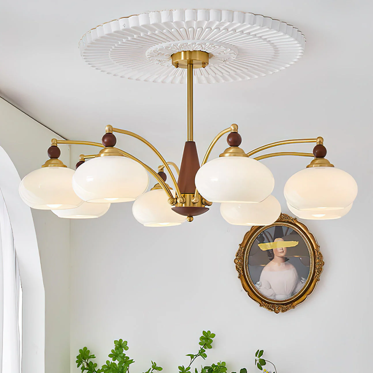 Lustra Pendant Lamp Retro Yellow Glass Brass - Image 30