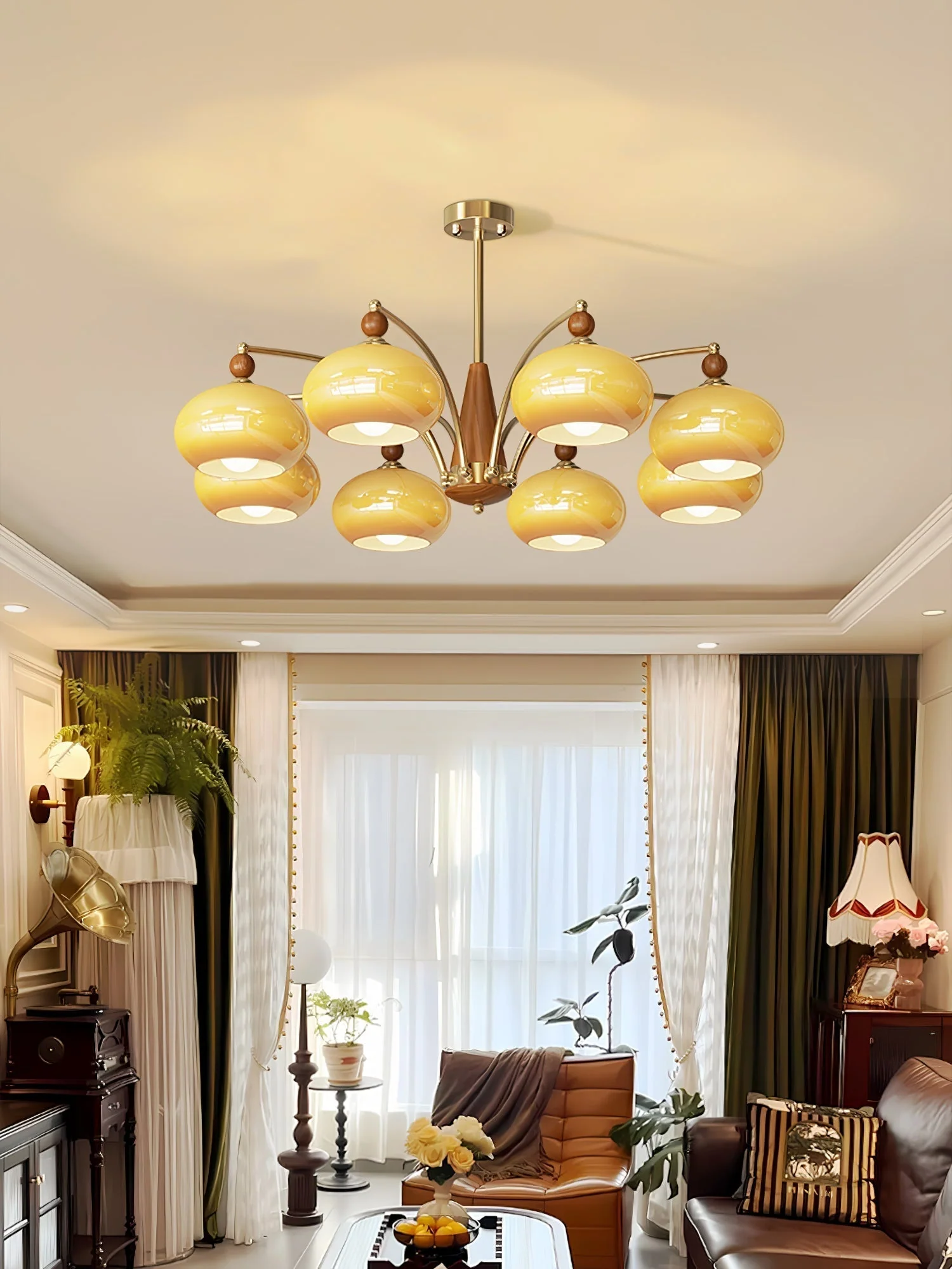 Lustra Pendant Lamp Retro Yellow Glass Brass - Image 31