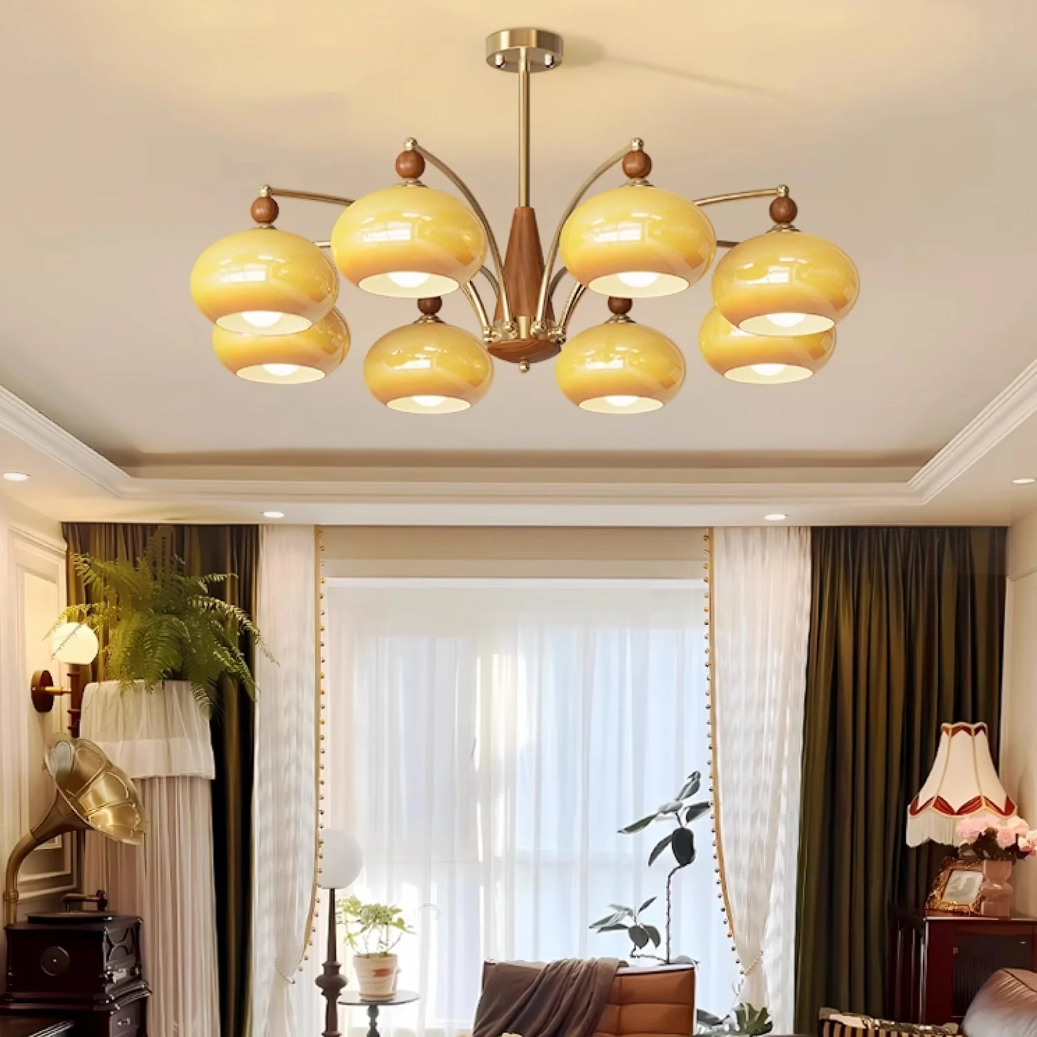 Lustra Pendant Lamp Retro Yellow Glass Brass - Image 34