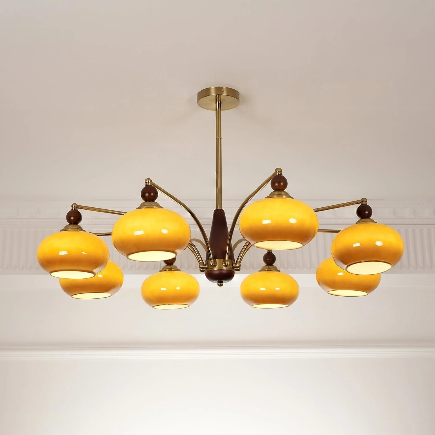 Lustra Pendant Lamp Retro Yellow Glass Brass - Image 40