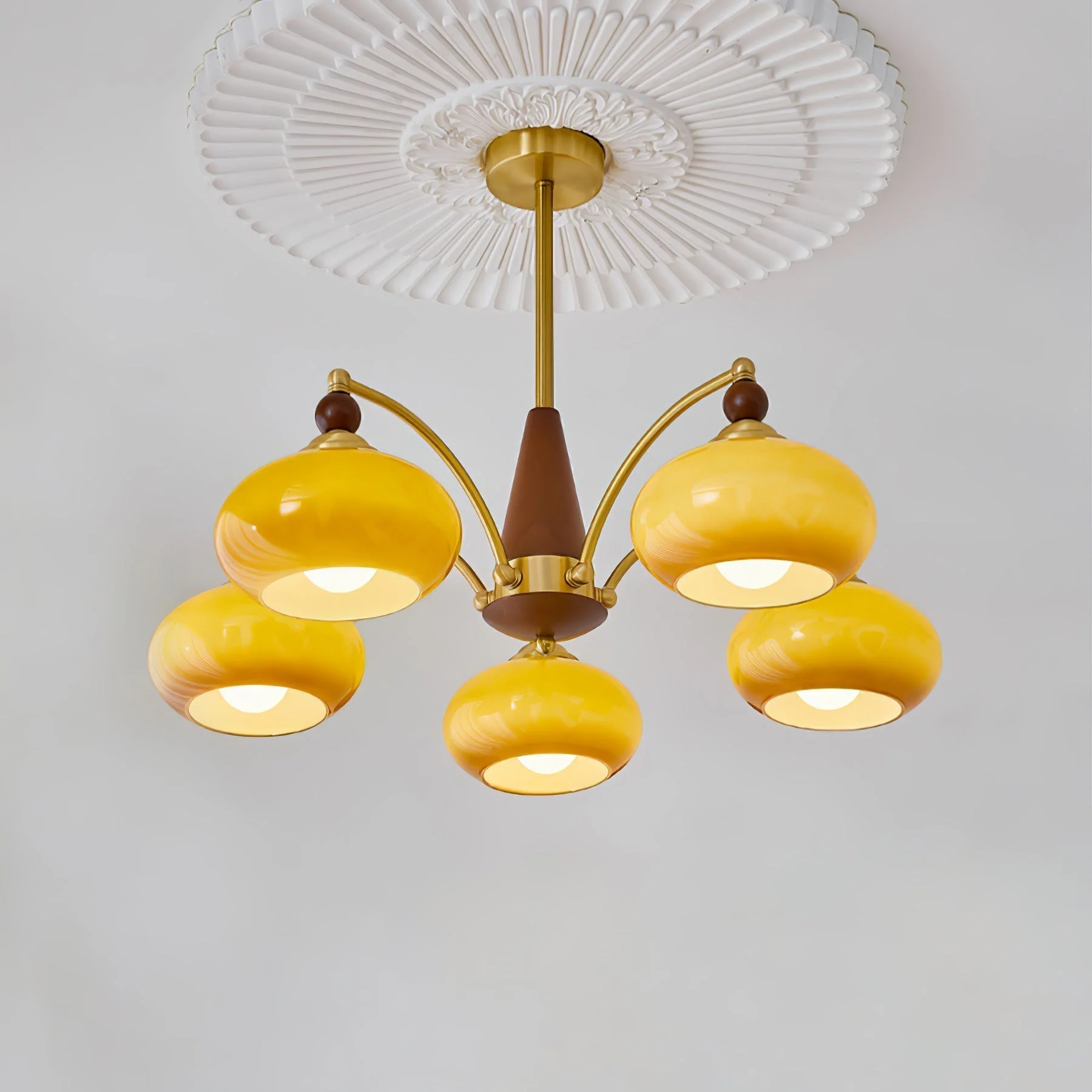Lustra Pendant Lamp Retro Yellow Glass Brass - Image 5