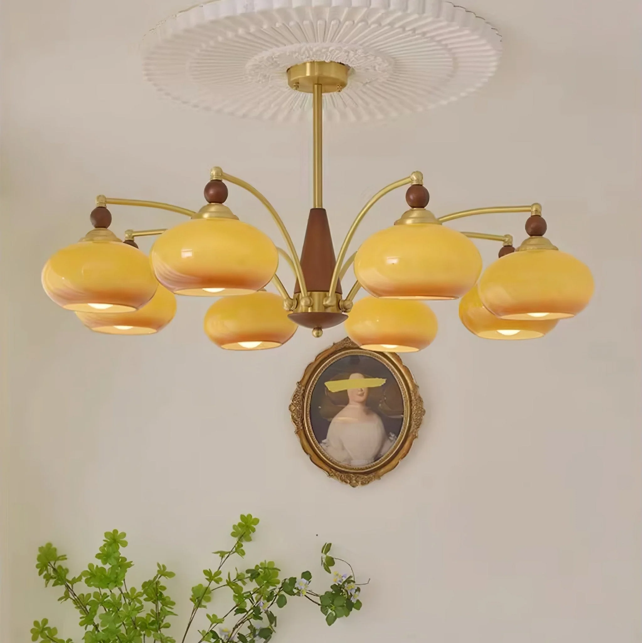 Lustra Pendant Lamp Retro Yellow Glass Brass - Image 52