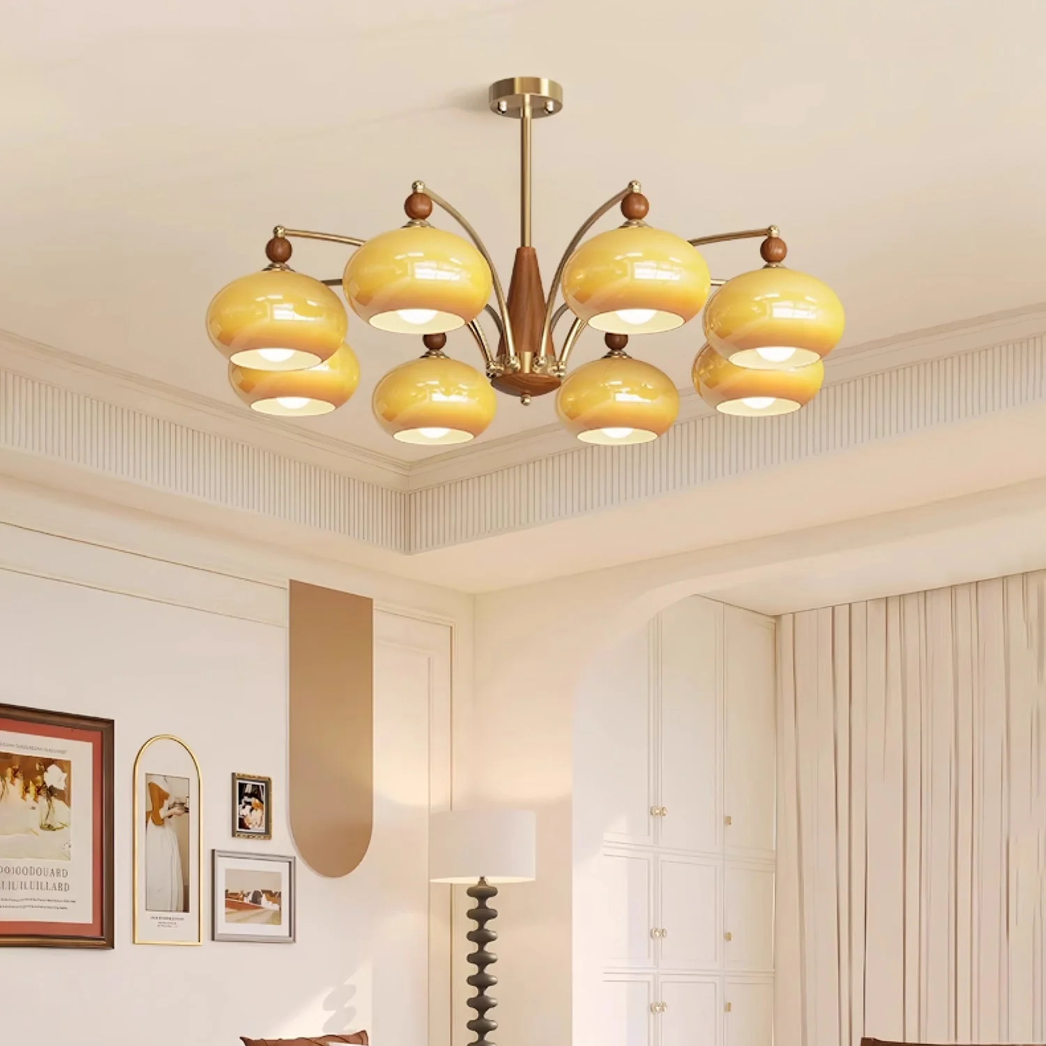 Lustra Pendant Lamp Retro Yellow Glass Brass - Image 56