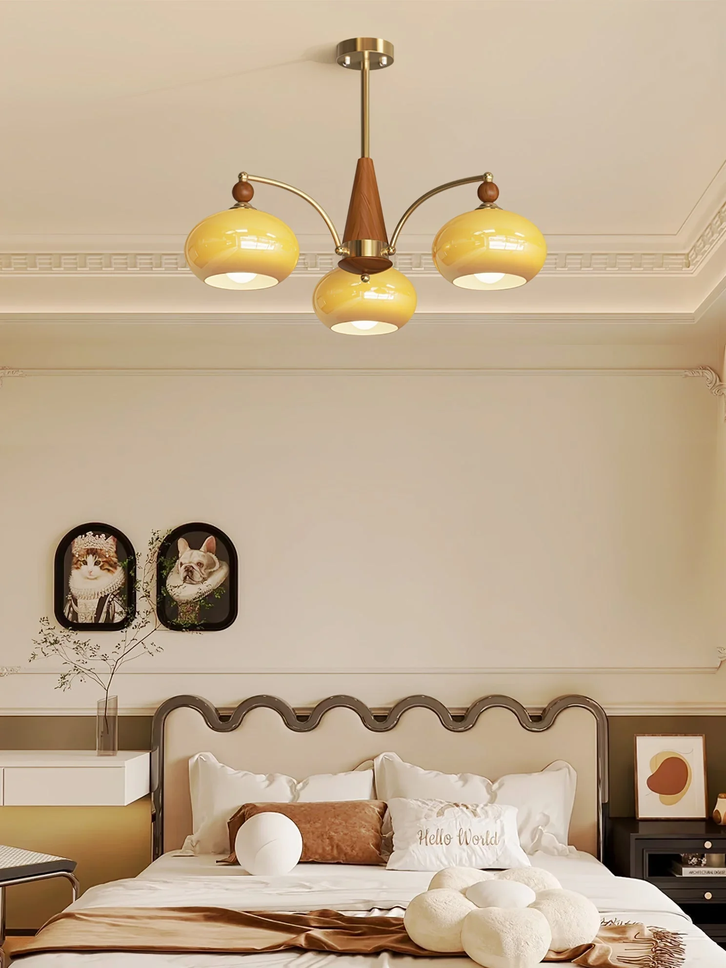 Lustra Pendant Lamp Retro Yellow Glass Brass - Image 6